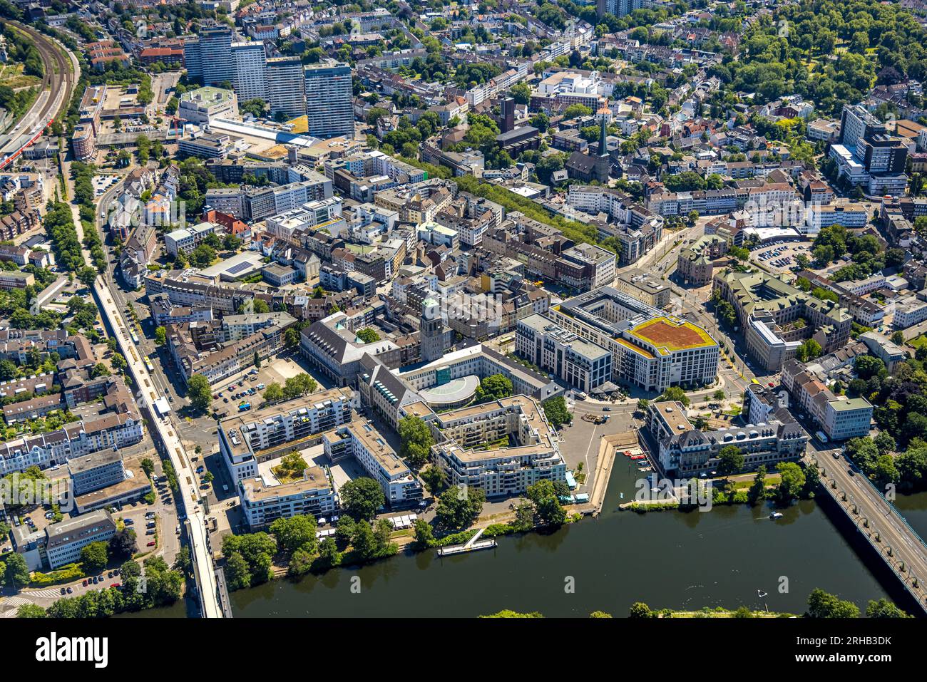 Aerial view, city and historical town hall with town hall tower ...
