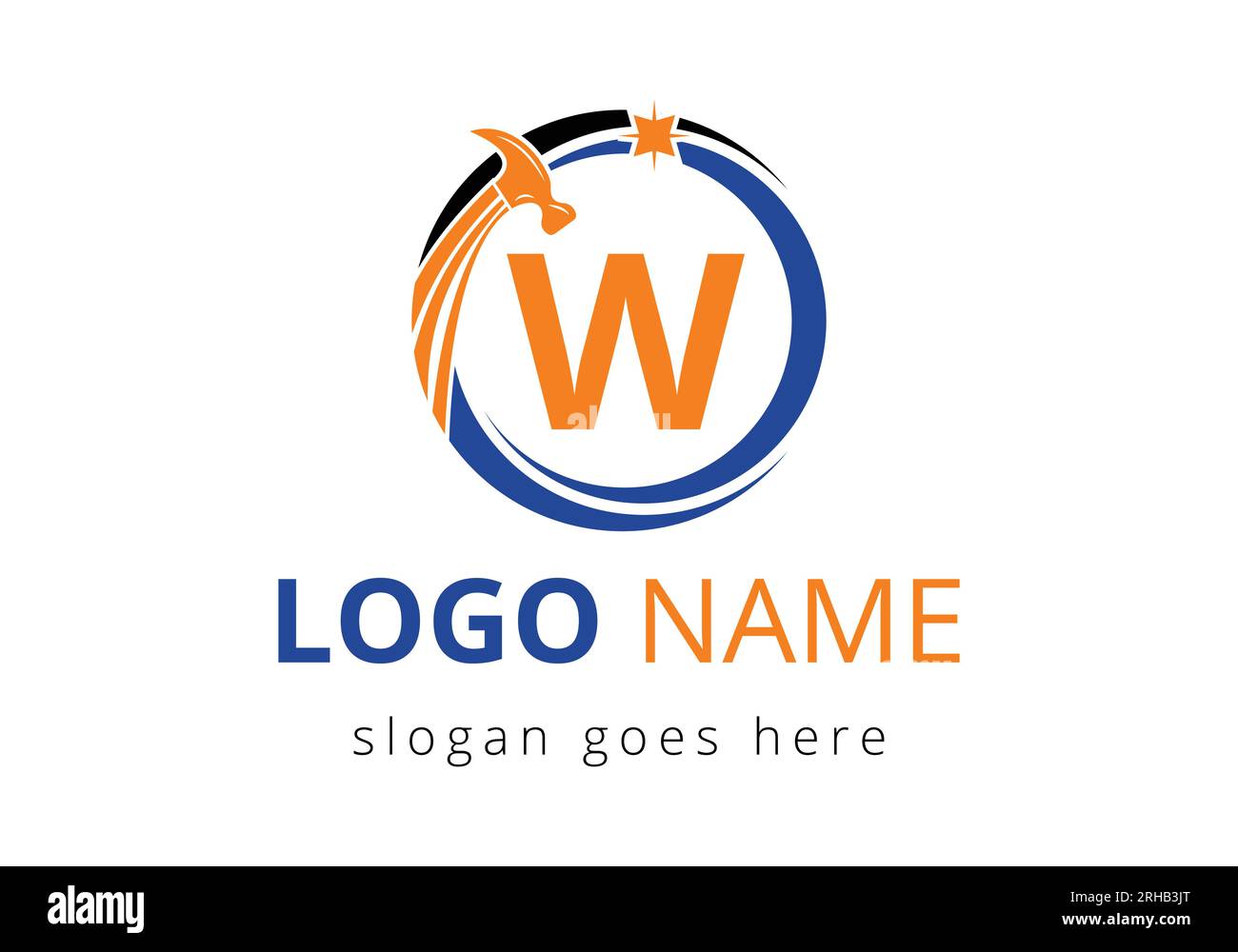 Letter W Hammer Logo Concept For Construction, Woodworking Company ...