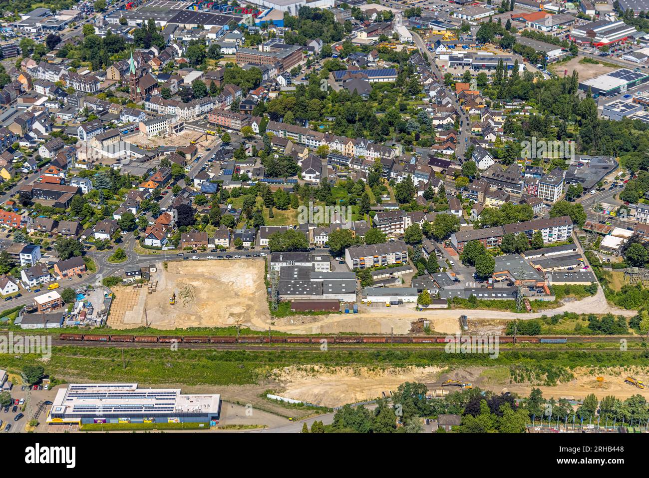 Aerial view, construction area at Heerstrasse, Speldorf, Mülheim an der Ruhr, Ruhr area, North Rhine-Westphalia, Germany, Building area, Building site Stock Photo