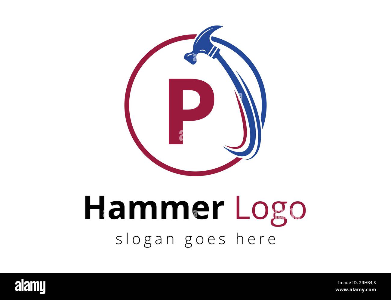 Letter P Hammer Logo Concept For Construction, Woodworking Company