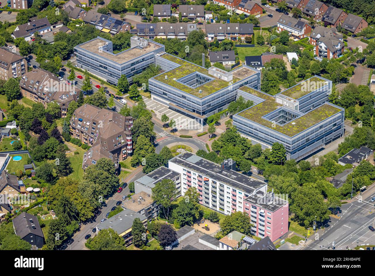 Aerial view, office complex AON Holding, Saarn, Mülheim an der Ruhr, Ruhr area, North Rhine-Westphalia, Germany, DE, Europe, Commercial enterprises, C Stock Photo