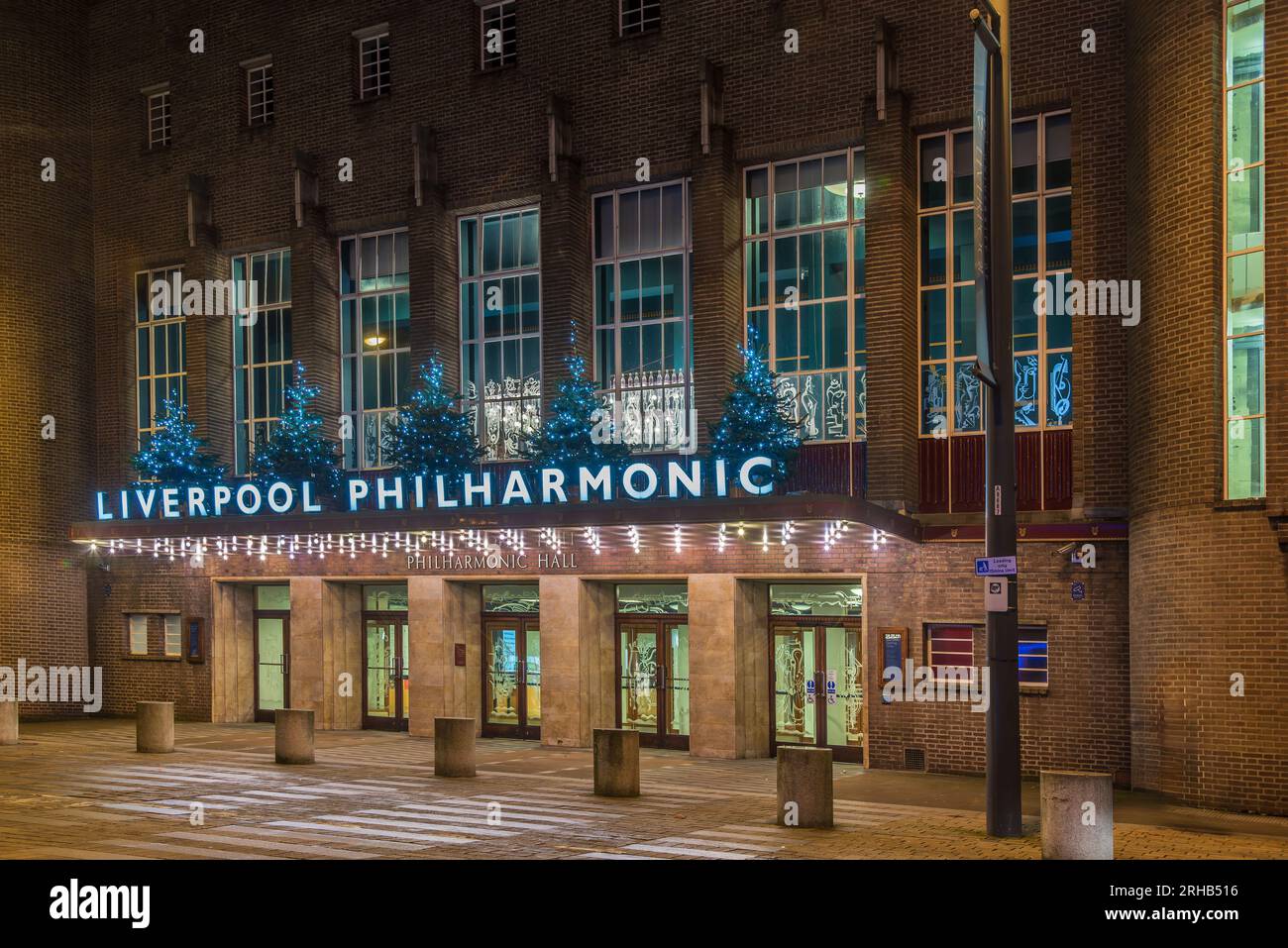 Liverpool Philharmonic Hall on Hope Street at night. Stock Photo
