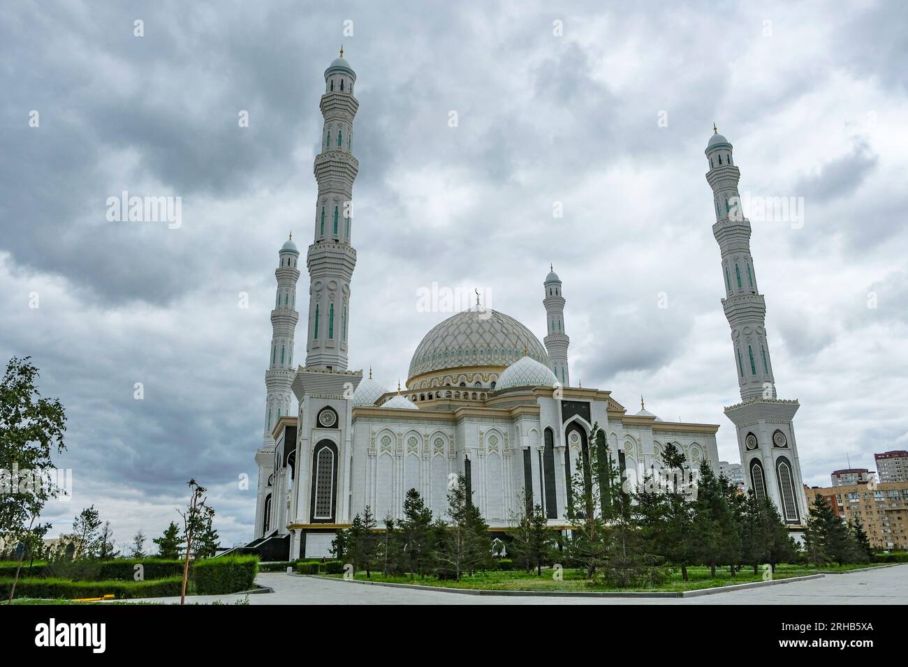 Astana, Kazakhstan - August 13, 2023: View of the Hazrat Sultan Mosque in Astana, Kazakhstan. Stock Photo