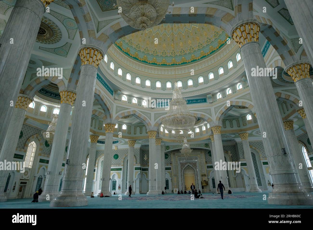 Astana, Kazakhstan - August 13, 2023: View of the Hazrat Sultan Mosque in Astana, Kazakhstan. Stock Photo