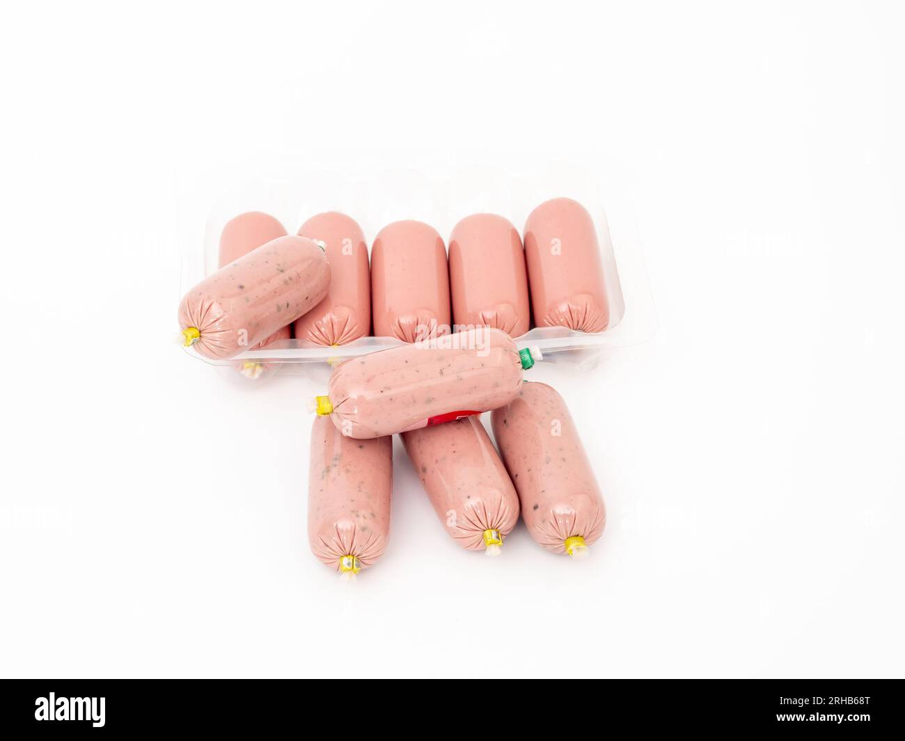 Small custard wrapper, crushed liver mousse, sachet of terrine, fish paste on white background