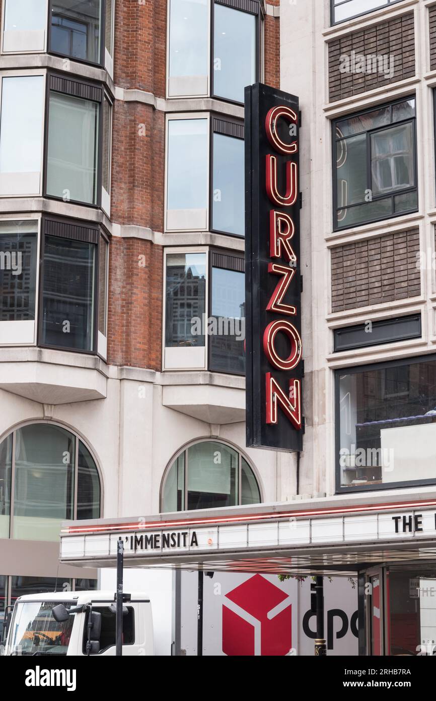 Cinema signage outside the Curzon Cinema, Shaftesbury Avenue, Soho ...