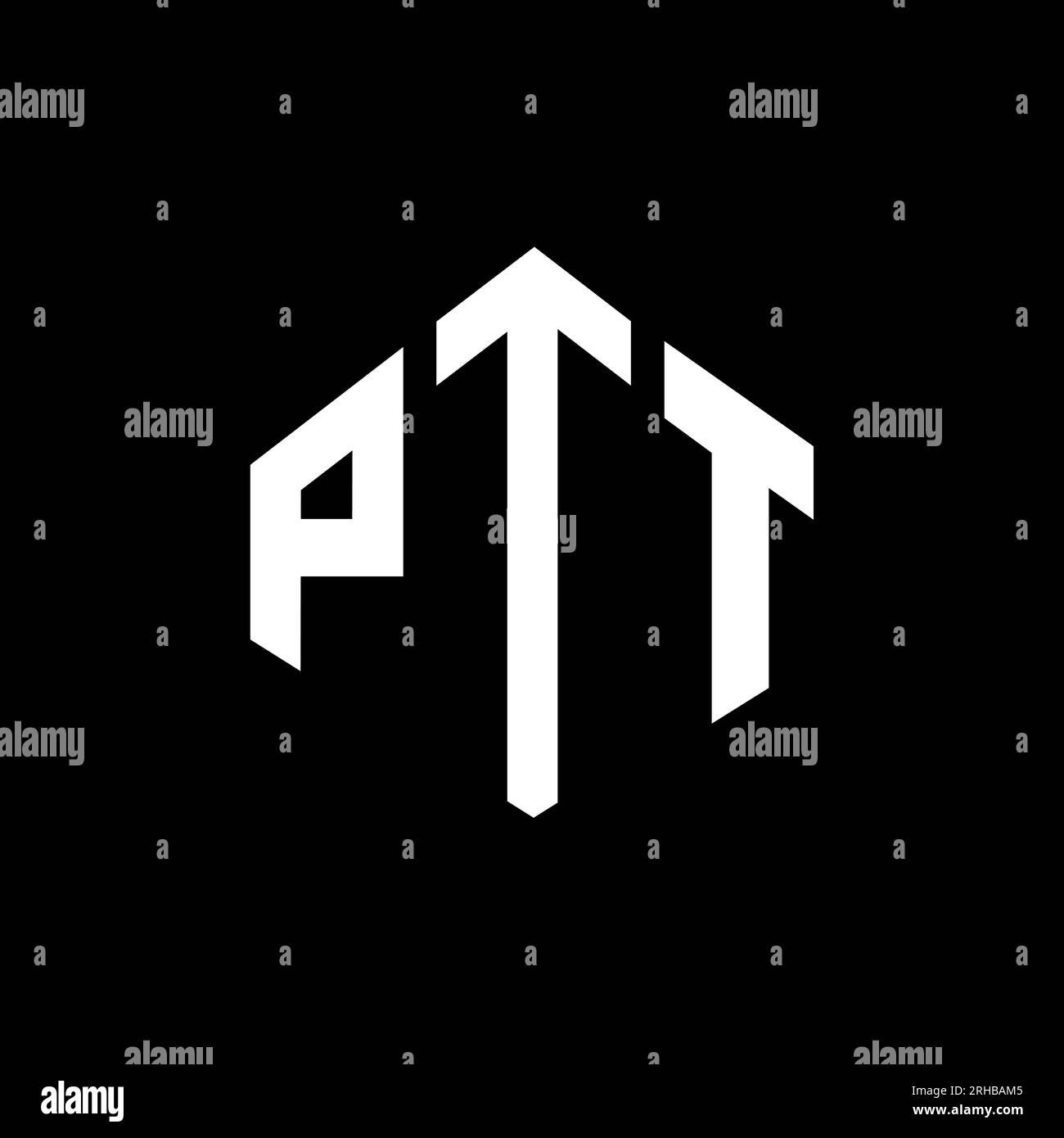 PTT letter logo design with polygon shape. PTT polygon and cube shape logo design. PTT hexagon vector logo template white and black colors. PTT monogr Stock Vector