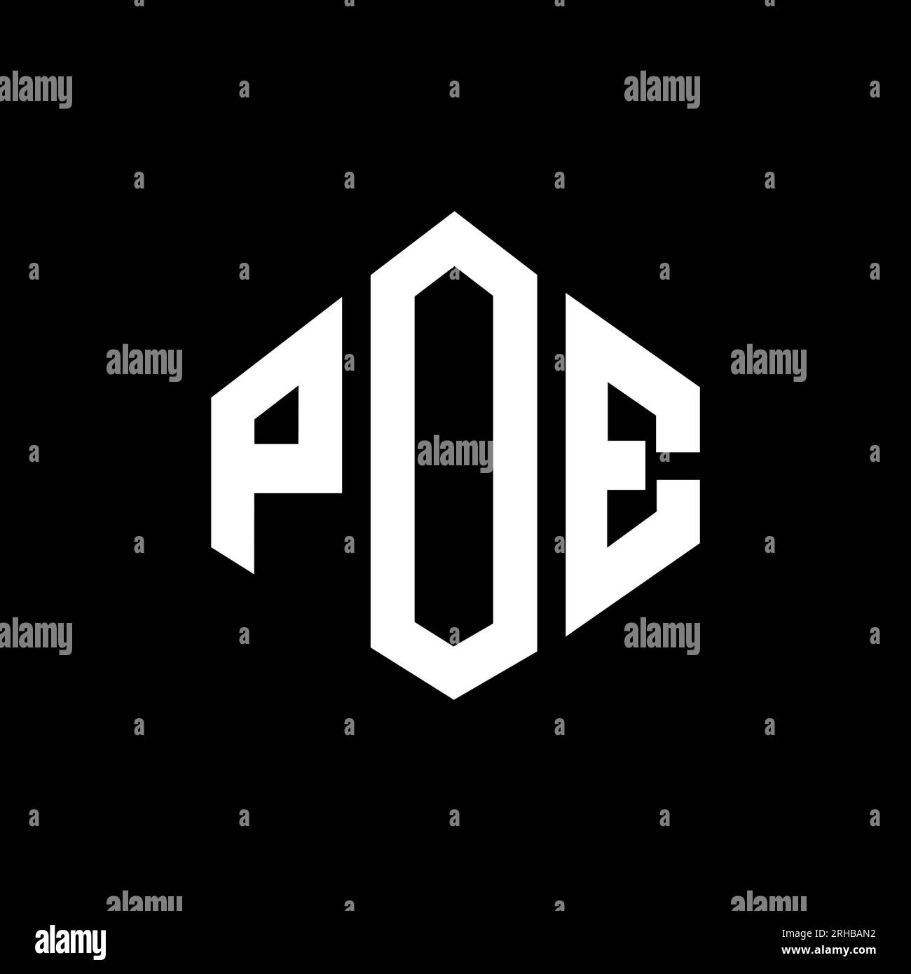 POE letter logo design with polygon shape. POE polygon and cube shape logo design. POE hexagon vector logo template white and black colors. POE monogr Stock Vector