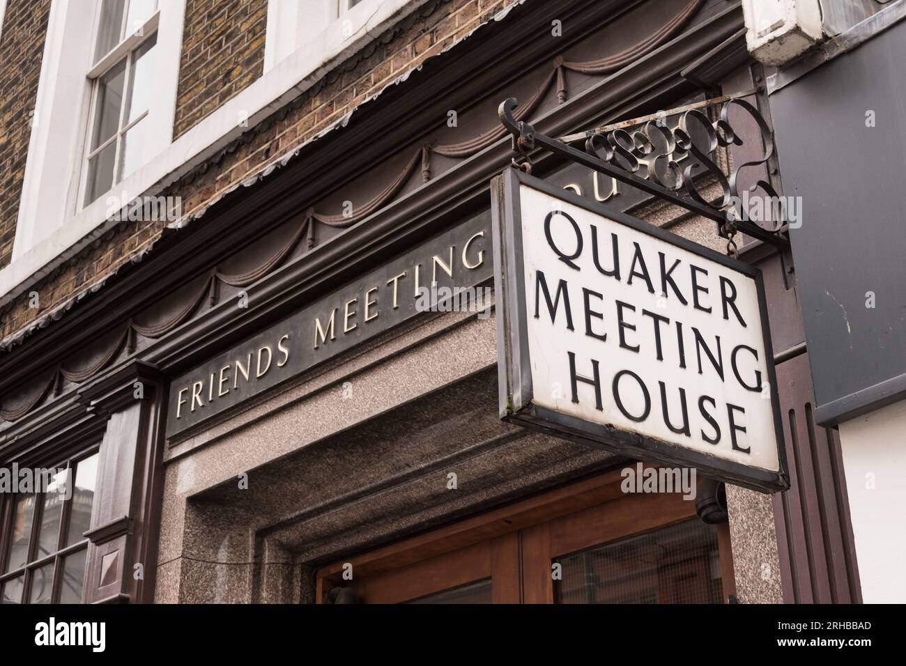 Signage outside the Quaker Meeting House, St Martins Lane, London, WC2