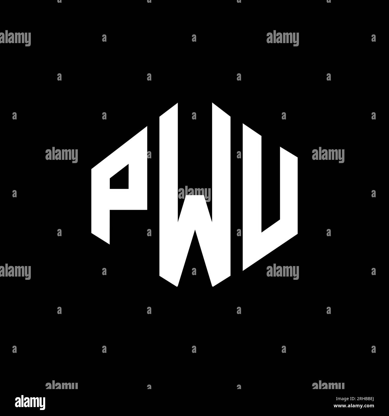 PWU letter logo design with polygon shape. PWU polygon and cube shape logo design. PWU hexagon vector logo template white and black colors. PWU monogr Stock Vector