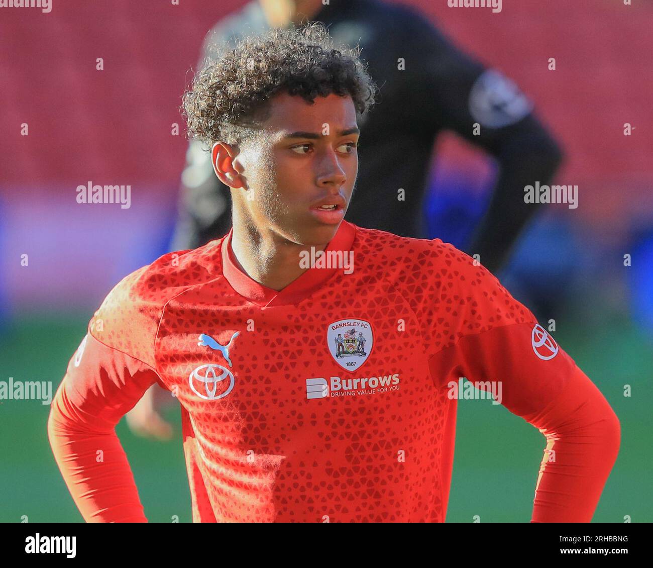 Theo Chapman #38 of Barnsley in the pregame warmup session during the ...