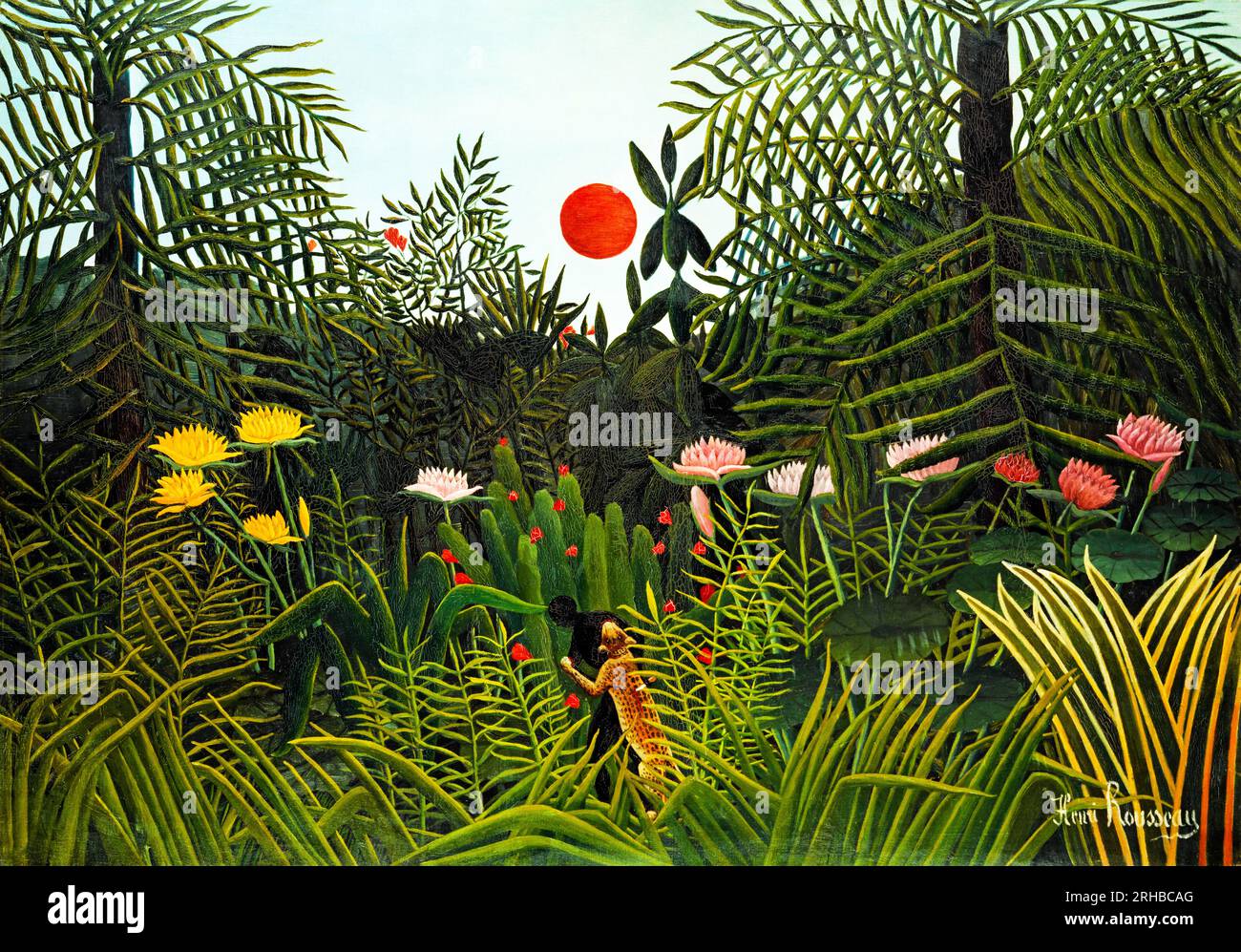 Henri Rousseau's Virgin Forest With Sunset Famous Painting. Original ...