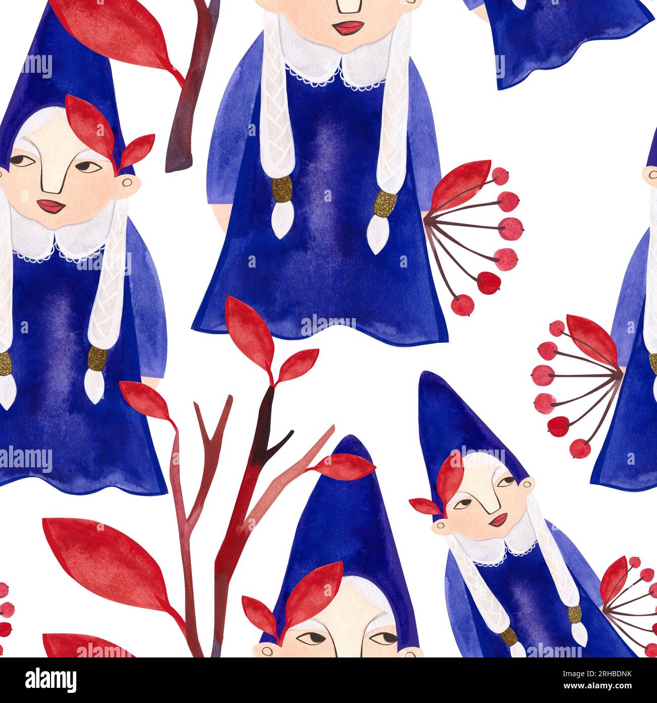 Watercolor seamless patern with autumn gnomes . Seasonal wrapping paper ...