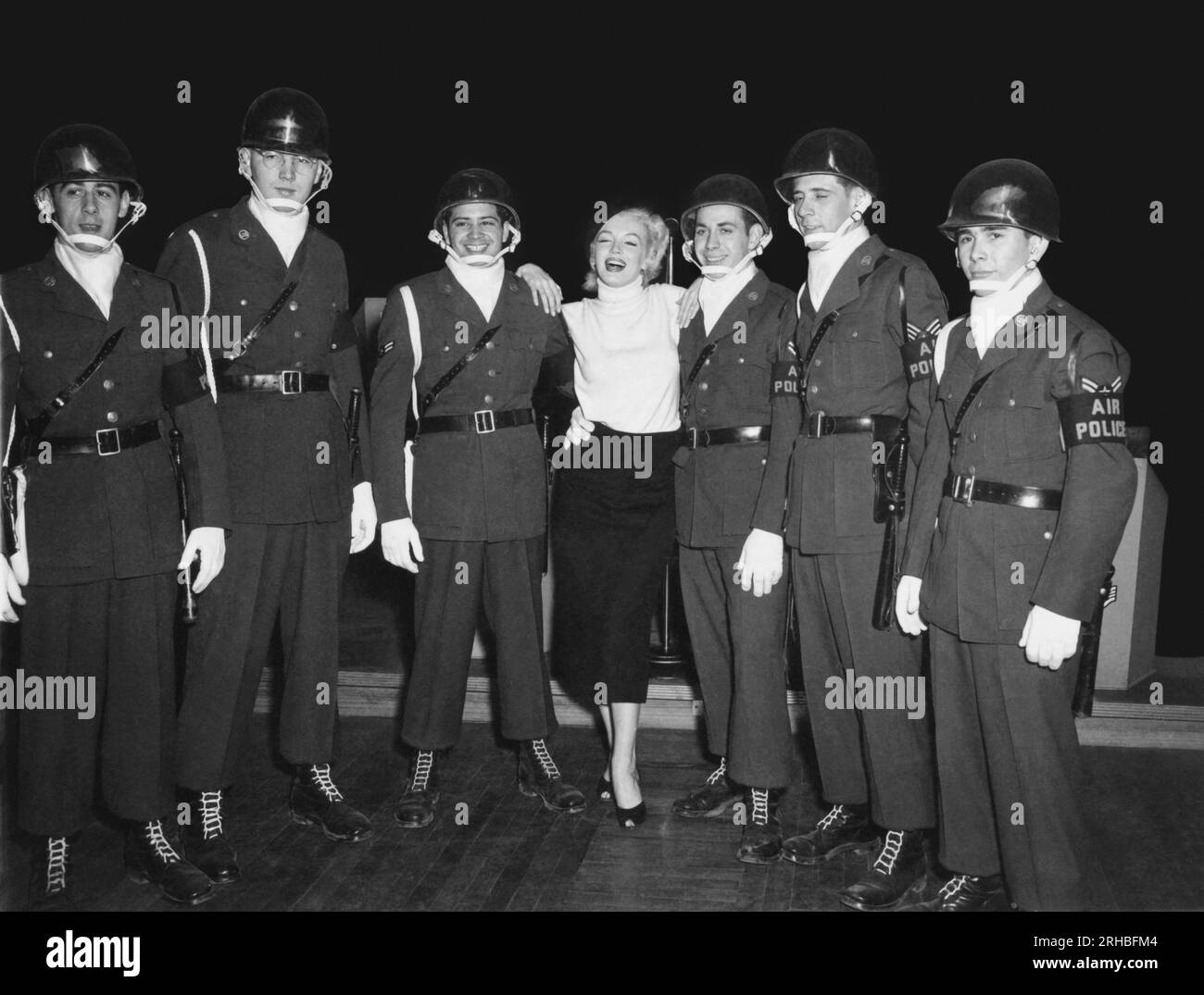 Korea:  February, 1954. Marilyn Monroe visits the troops in Korea, entertaining over 100,000 soldiers in 10 different locations. Stock Photo
