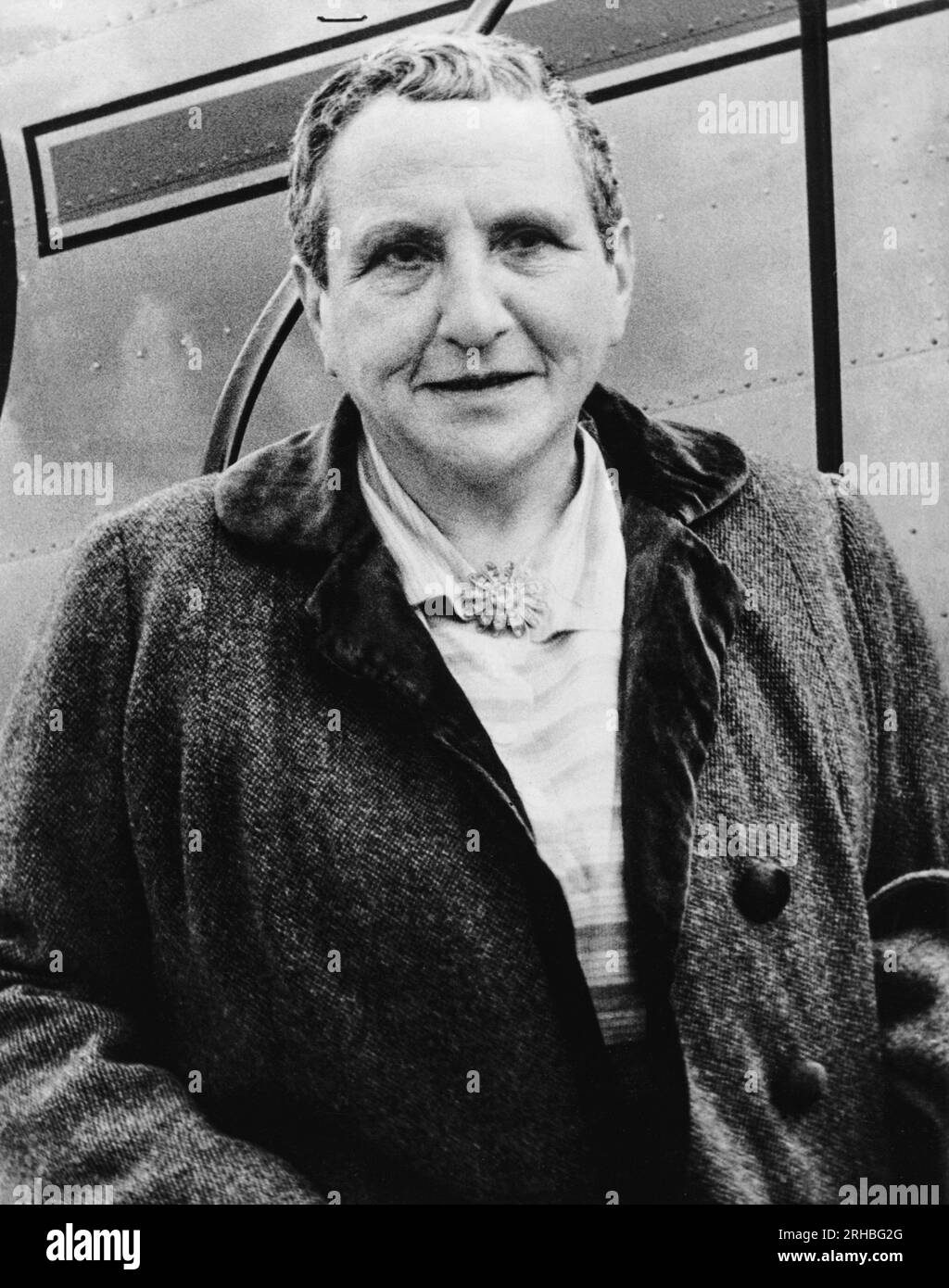 Los Angeles, California:  March 31, 1945 Art collector and author Gertrude Stein as she arrived in LA on her lecture tour of the United States. Stock Photo