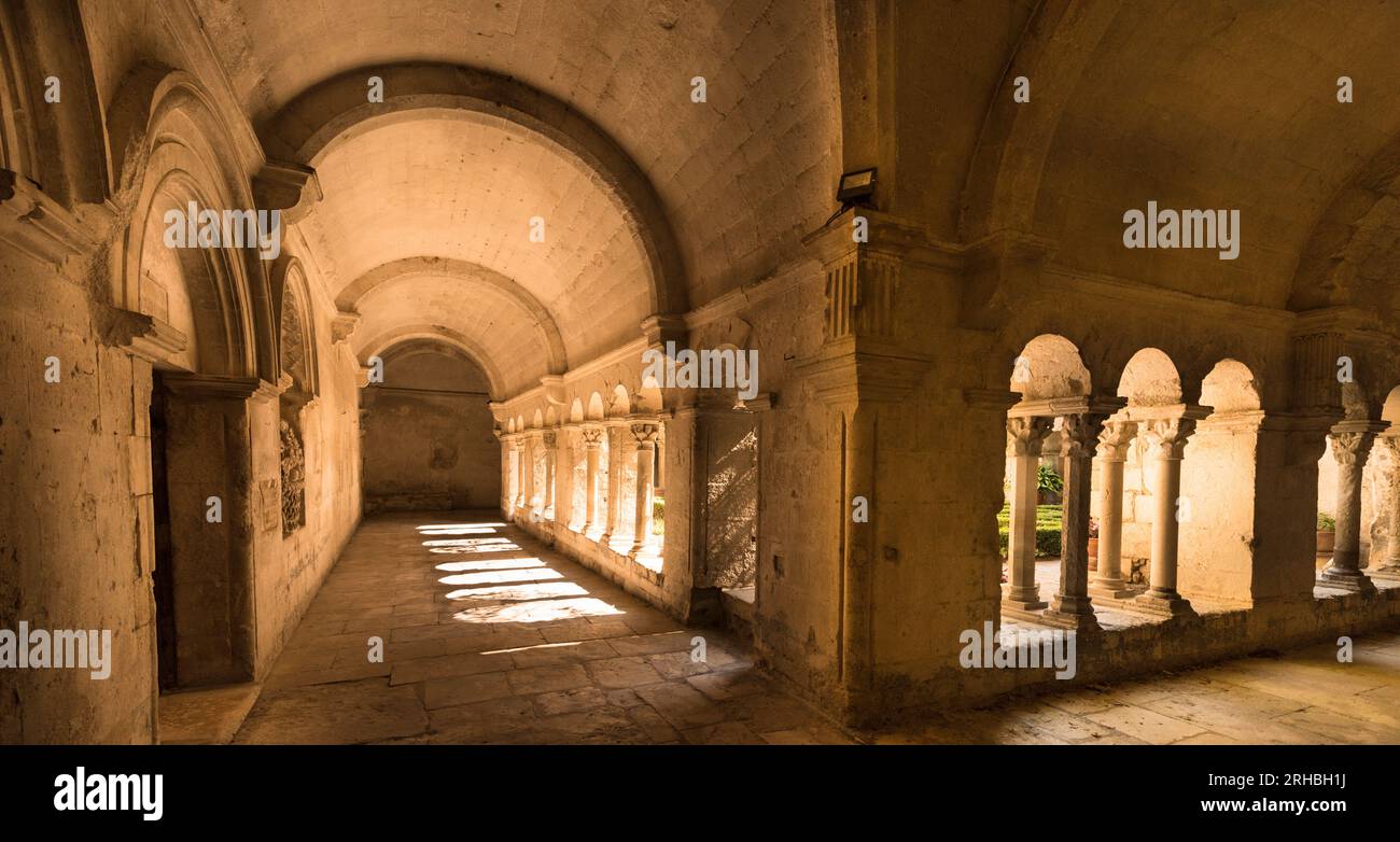 St Remy de Provence, Bouches du Rhone, France, 06.24.2018. Cloister of the Monastery of San Paul de Mausole at Saint-Remy de Provence, where Van Gogh Stock Photo