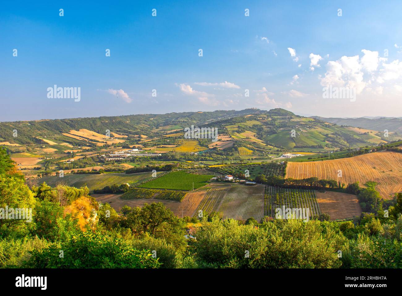Lanscape in Italy, Marche province from Massignano, rural landscape. Stock Photo