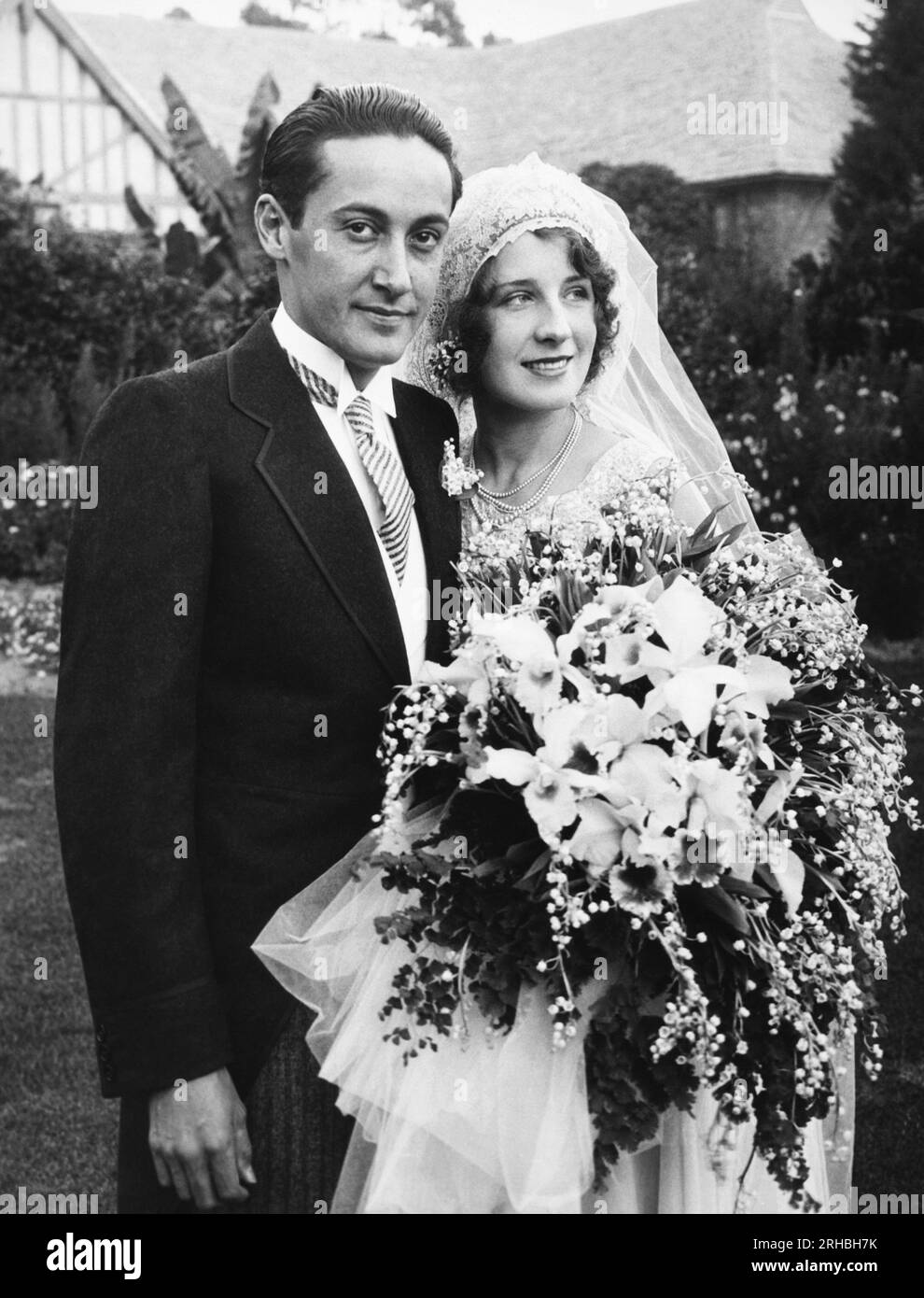 Hollywood, California:  October 3, 1927 Movie producer Irving Thalberg and actress Norma Shearer on their wedding day. Stock Photo