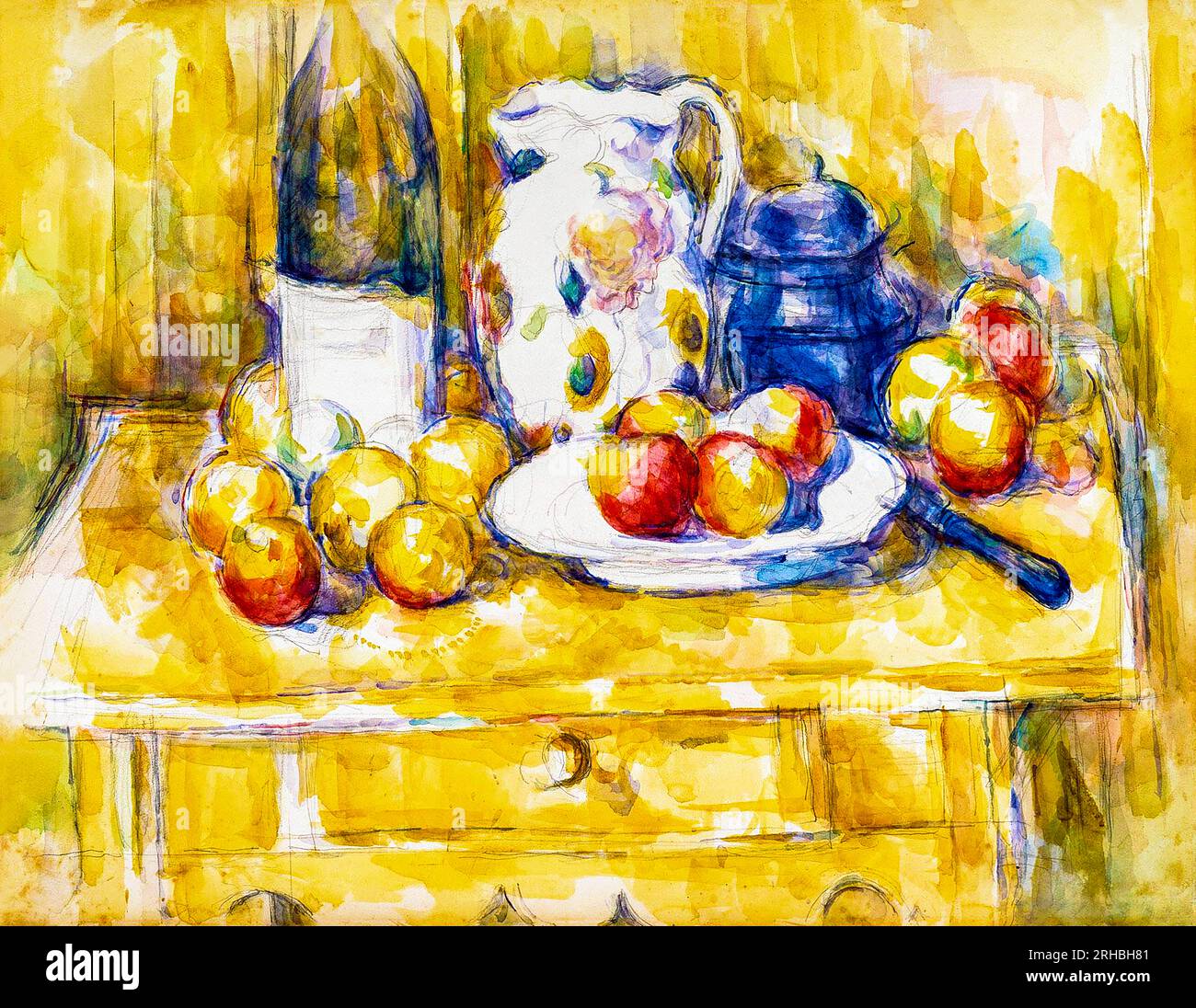Paul Cezanne's Apples on a Sideboard  still life painting. Original from the Dallas Museum of Art. Stock Photo