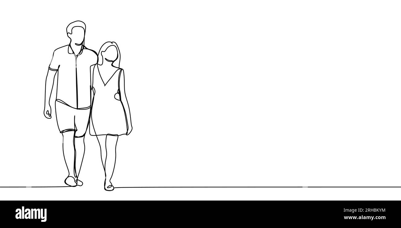 Romantic couple vector illustration. One continuous line art drawing ...