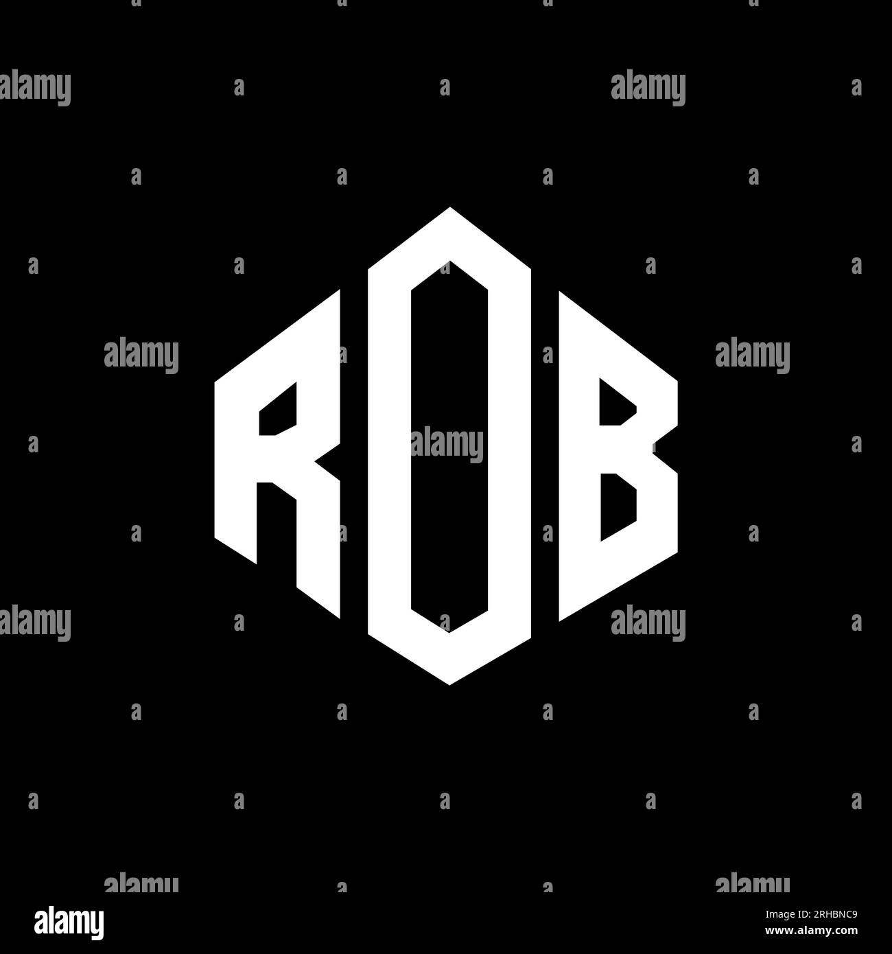 ROB letter logo design with polygon shape. ROB polygon and cube shape logo design. ROB hexagon vector logo template white and black colors. ROB monogr Stock Vector