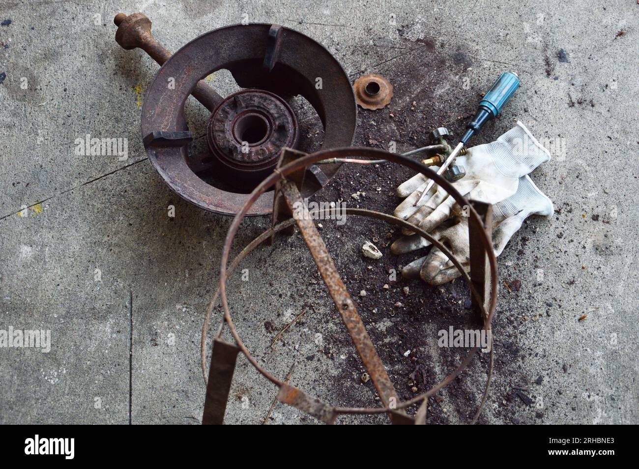 Scrub rusted steel that is stuck. Stock Photo