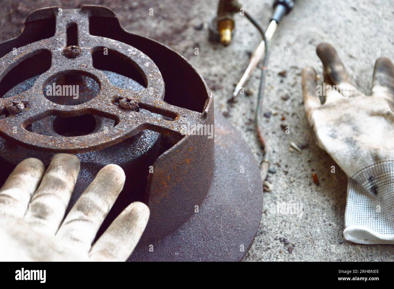 Scrub rusted steel that is stuck. Stock Photo