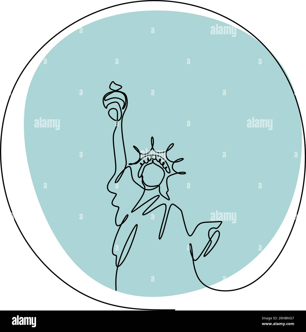 Statue of Liberty continuous one line vector illustration with blue color. Stock Vector