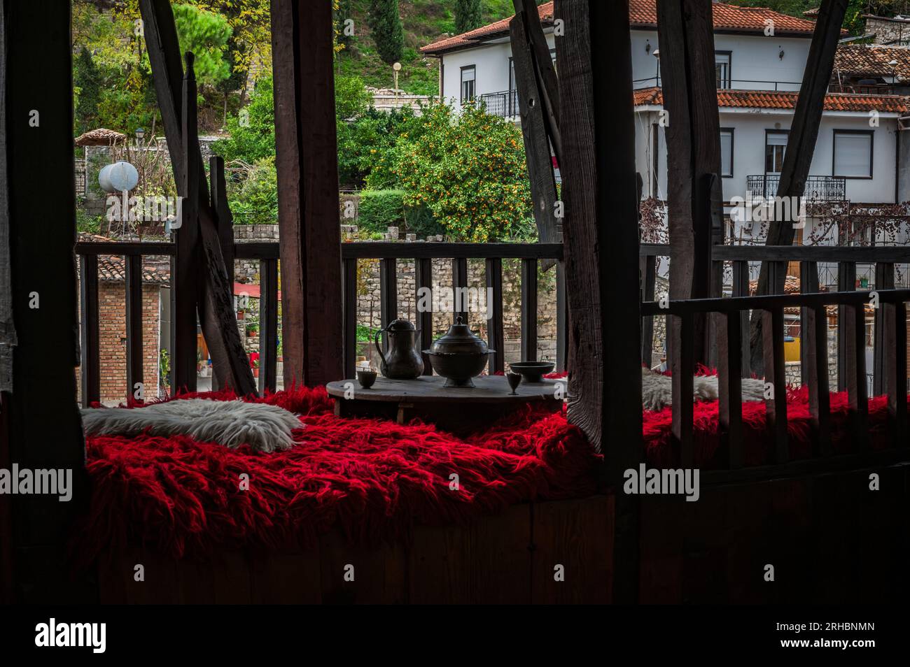 Berat, Albania - November 18 2022: interiors and exhibited artefacts in Ethnographic museum in Berat, UNESCO city in Albania Stock Photo