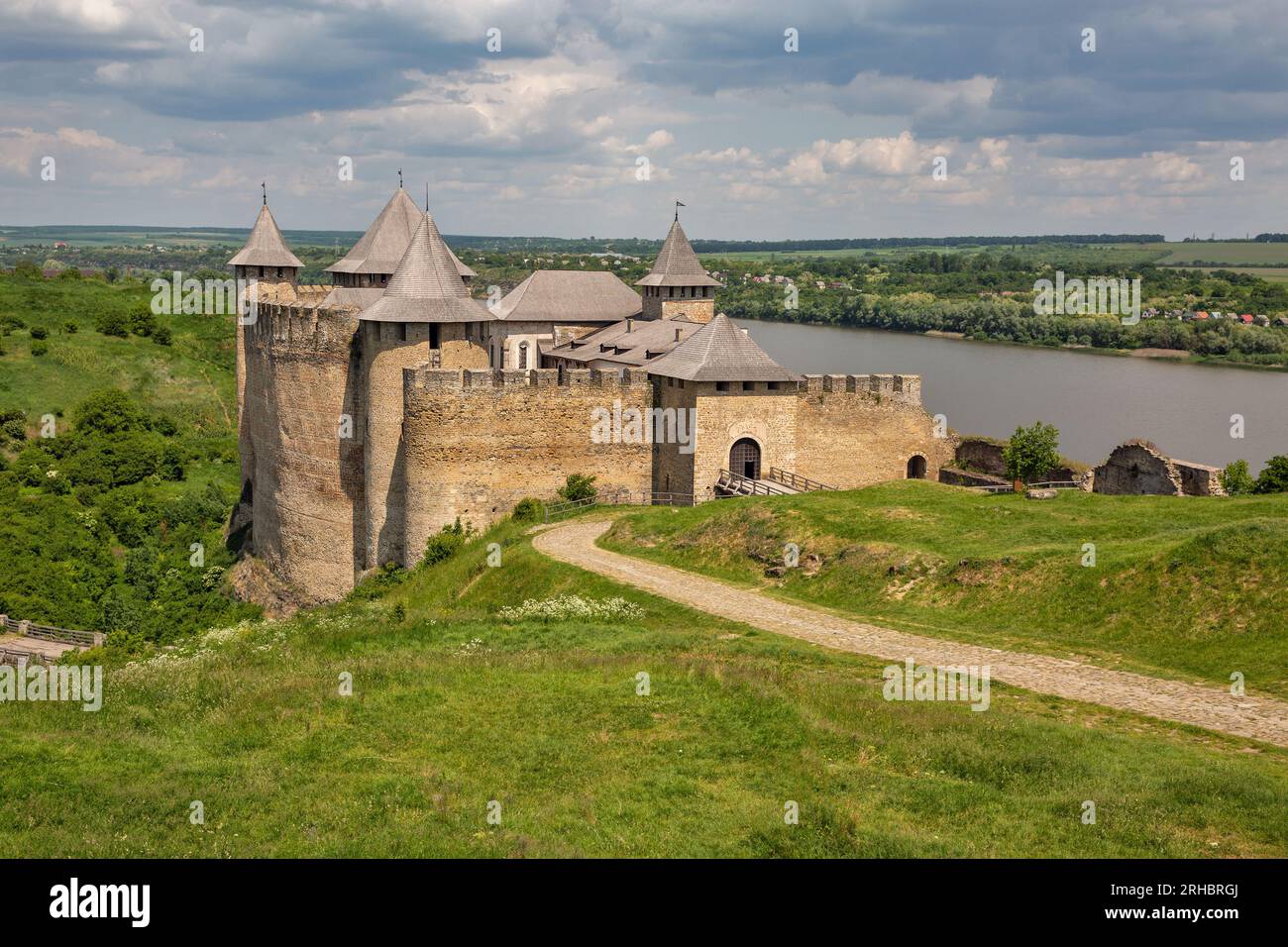 Khotyn Fortress and river Dniester. It is a medieval fortification complex in Ukraine. Stock Photo