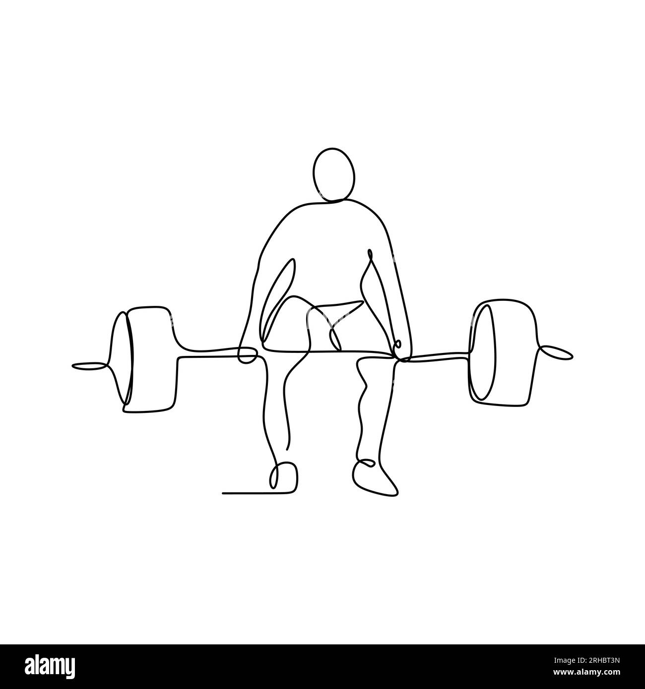 drawing a continuous line of weightlifting position. Stock Vector