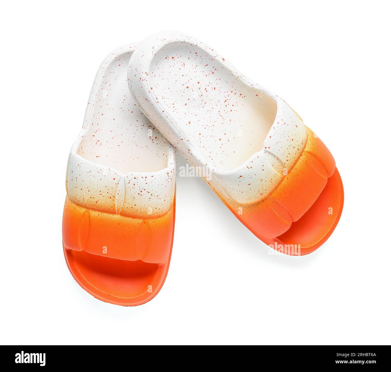 Orange female flip flops on white background Stock Photo - Alamy