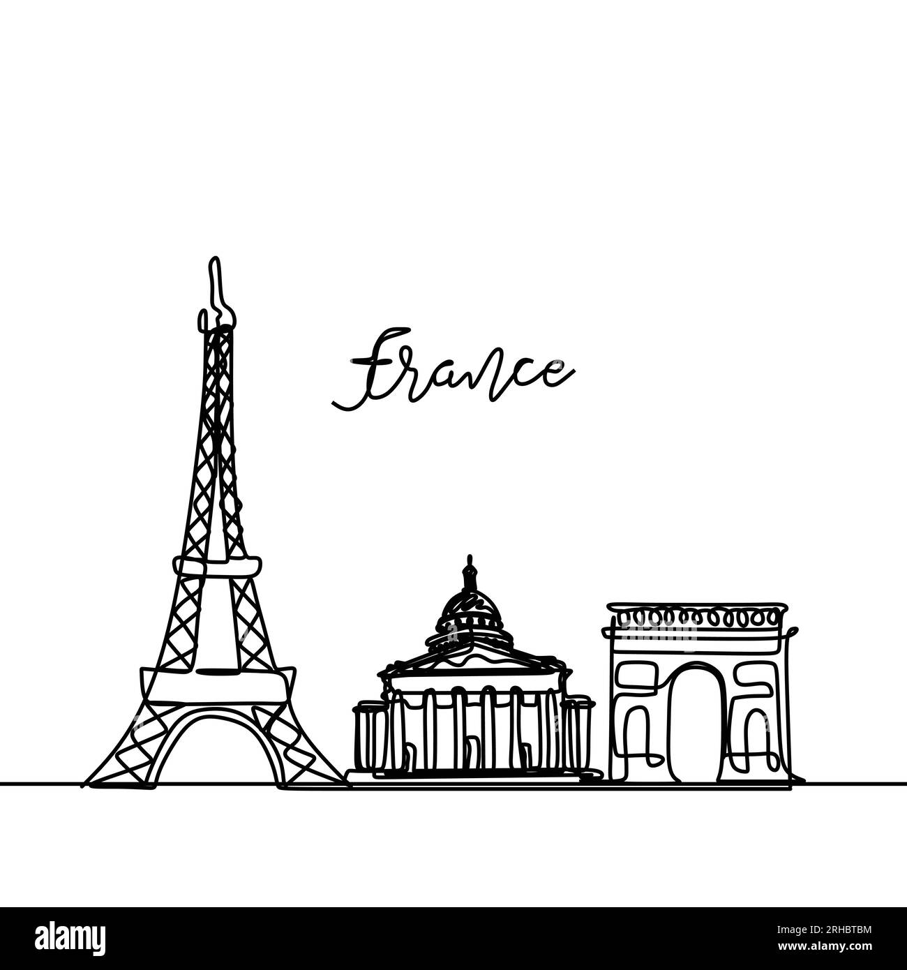 France continuous drawing. One line style Paris city skyline. Simple ...