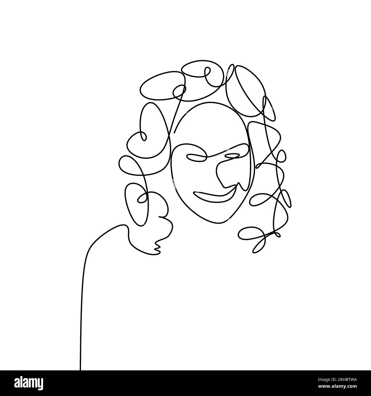 one line drawing continues curly hair. Stock Vector