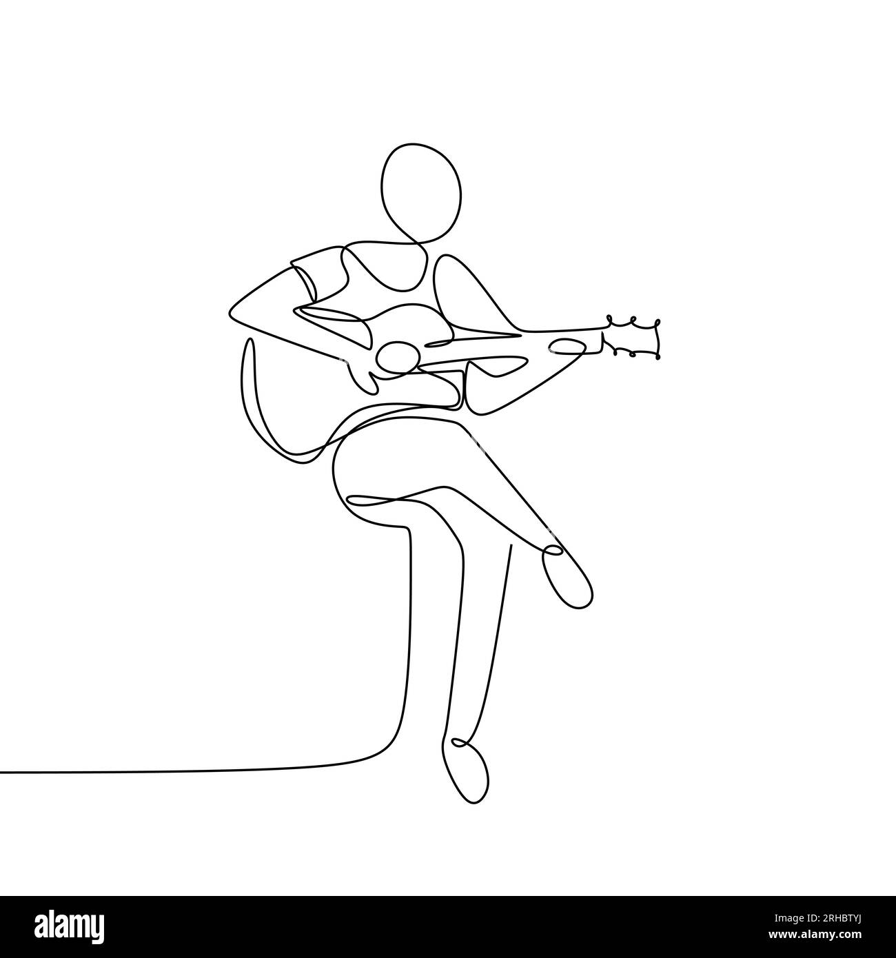 Person sing a song with acoustic guitar continuous one line art drawing