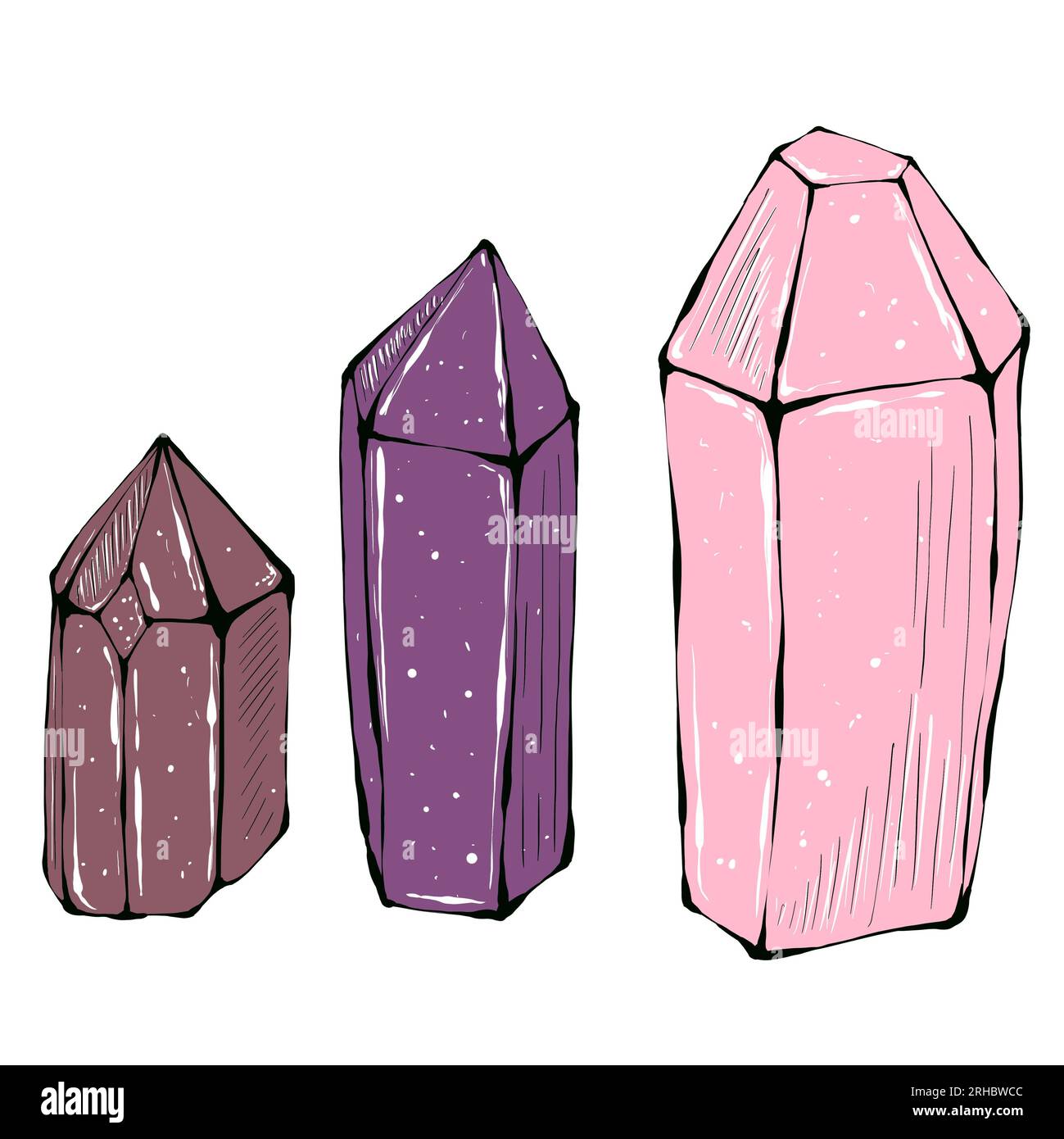 Multicolored magic crystals, isolated on white background. Hand drawn ...