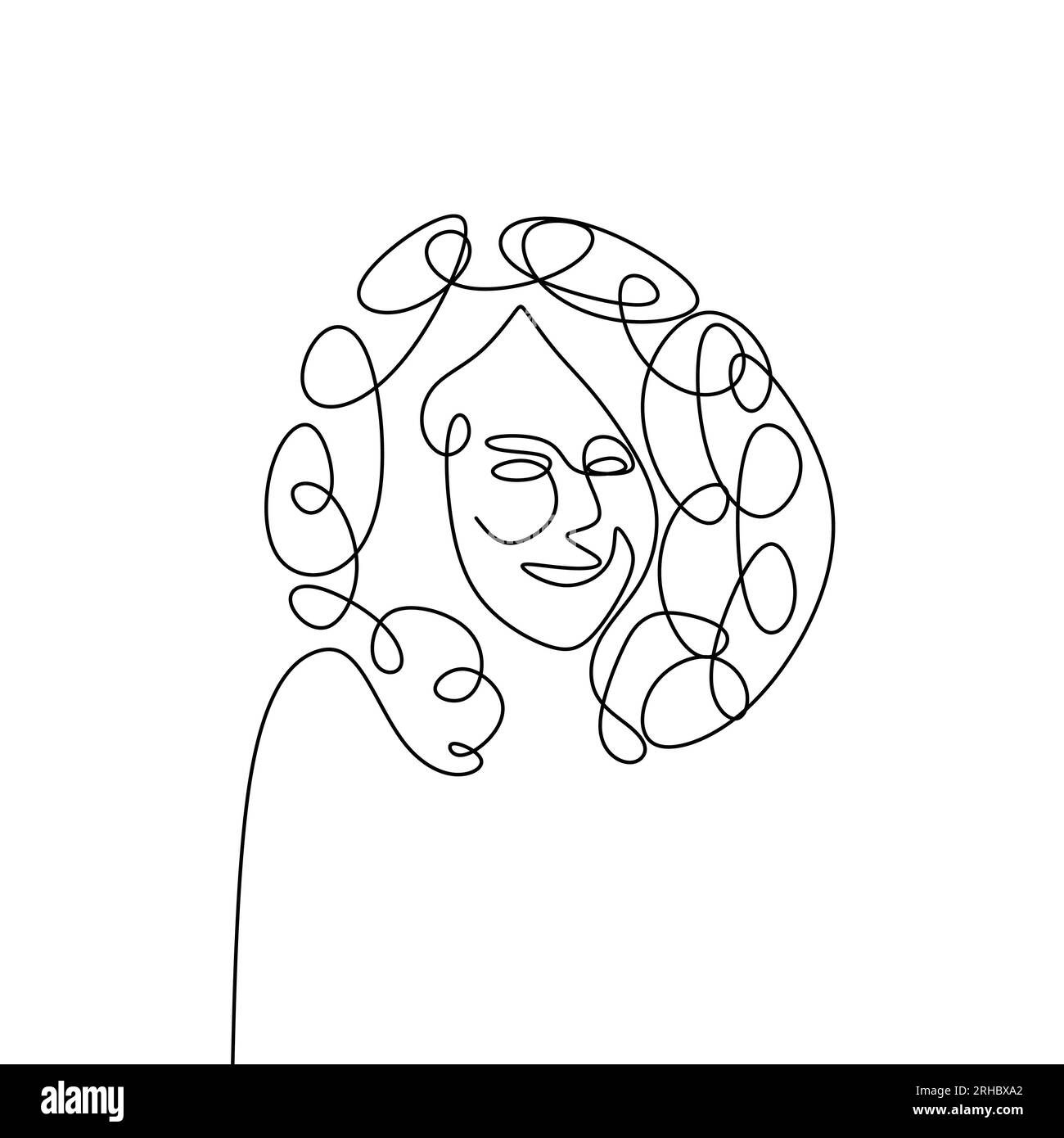 continuous line drawing continues curly hair face Stock Vector Image