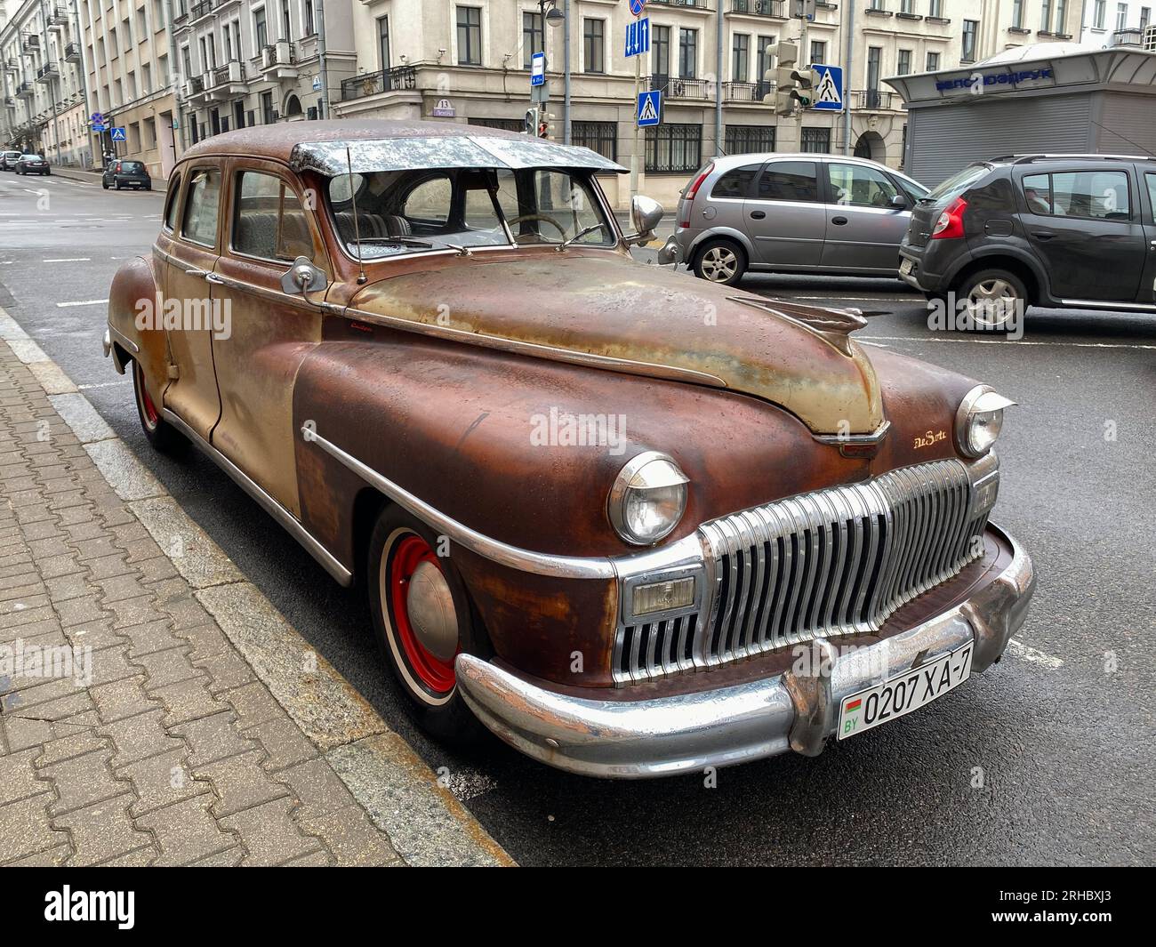 Minsk, Belarus - 19 July 2023: American retro automobile DeSoto Custom Special parked on the street Stock Photo