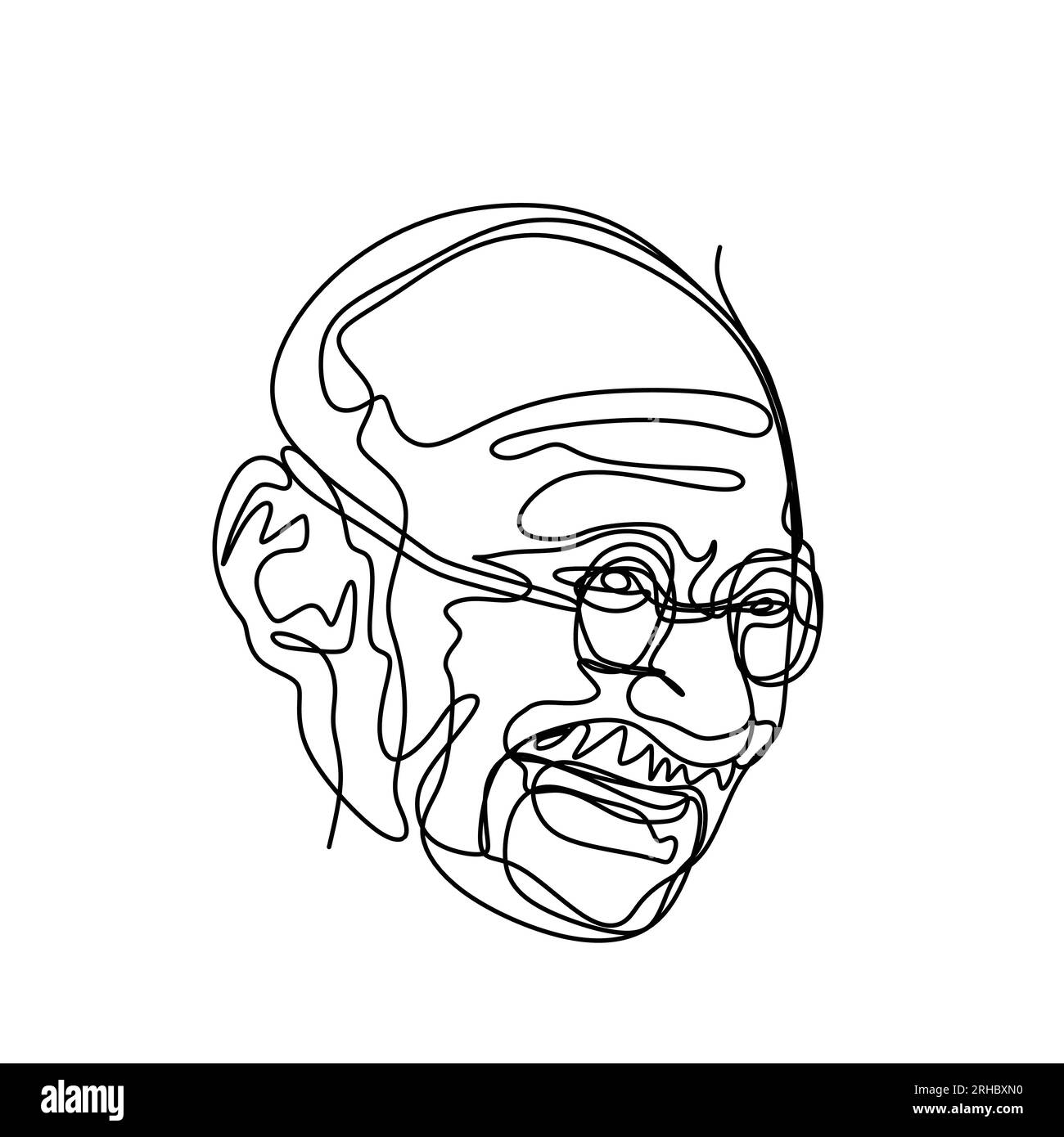 Continuous line drawing of Mahatma Gandhi, Gandhi was the leader of the Indian independence movement in British-ruled India Stock Vector