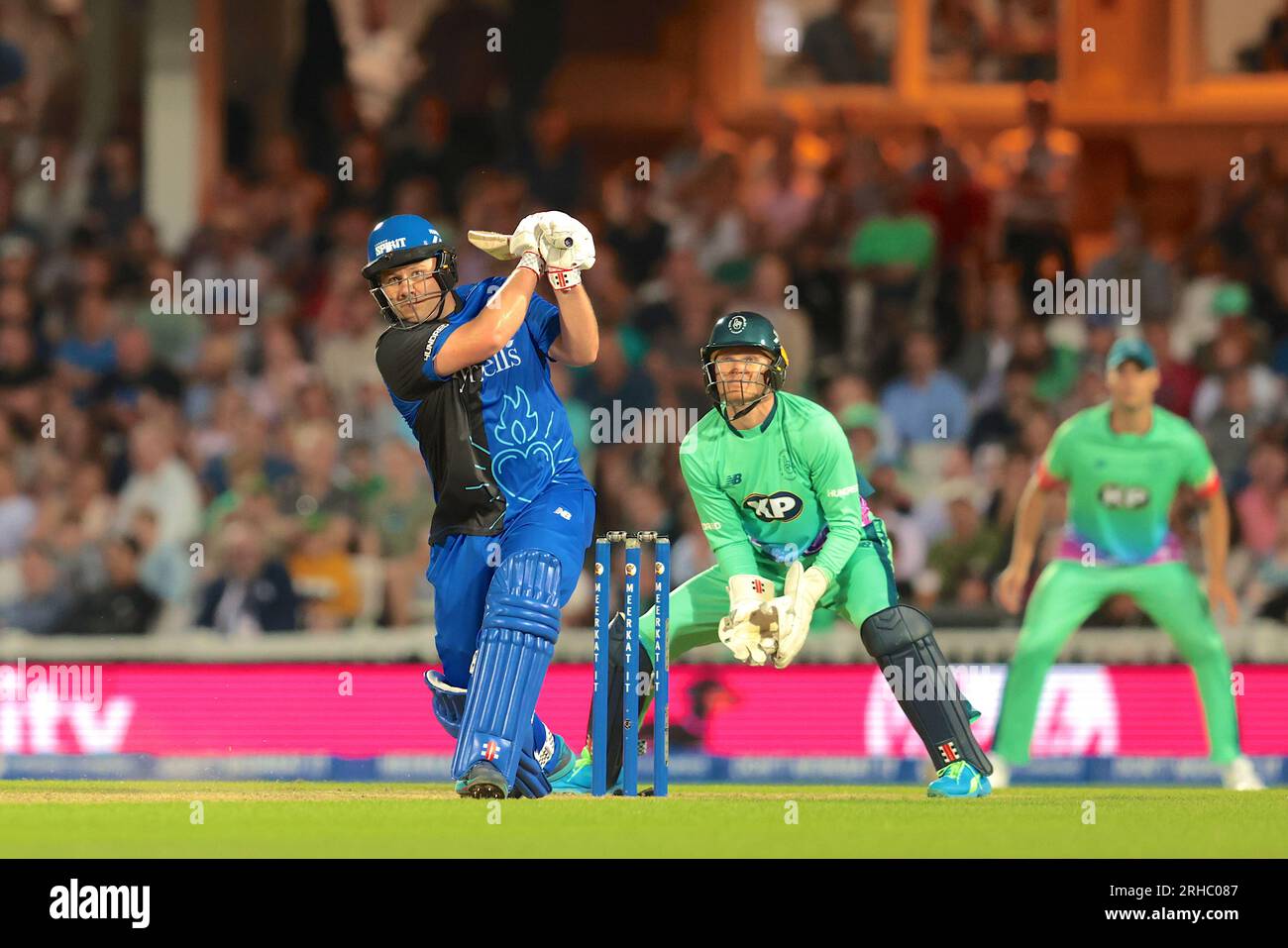 London, UK. 15th Aug, 2023. Adam Rossington batting as Oval Invincibles take on the London Spirit in The Hundred women's competition at The Kia Oval. Credit: David Rowe/Alamy Live News Stock Photo