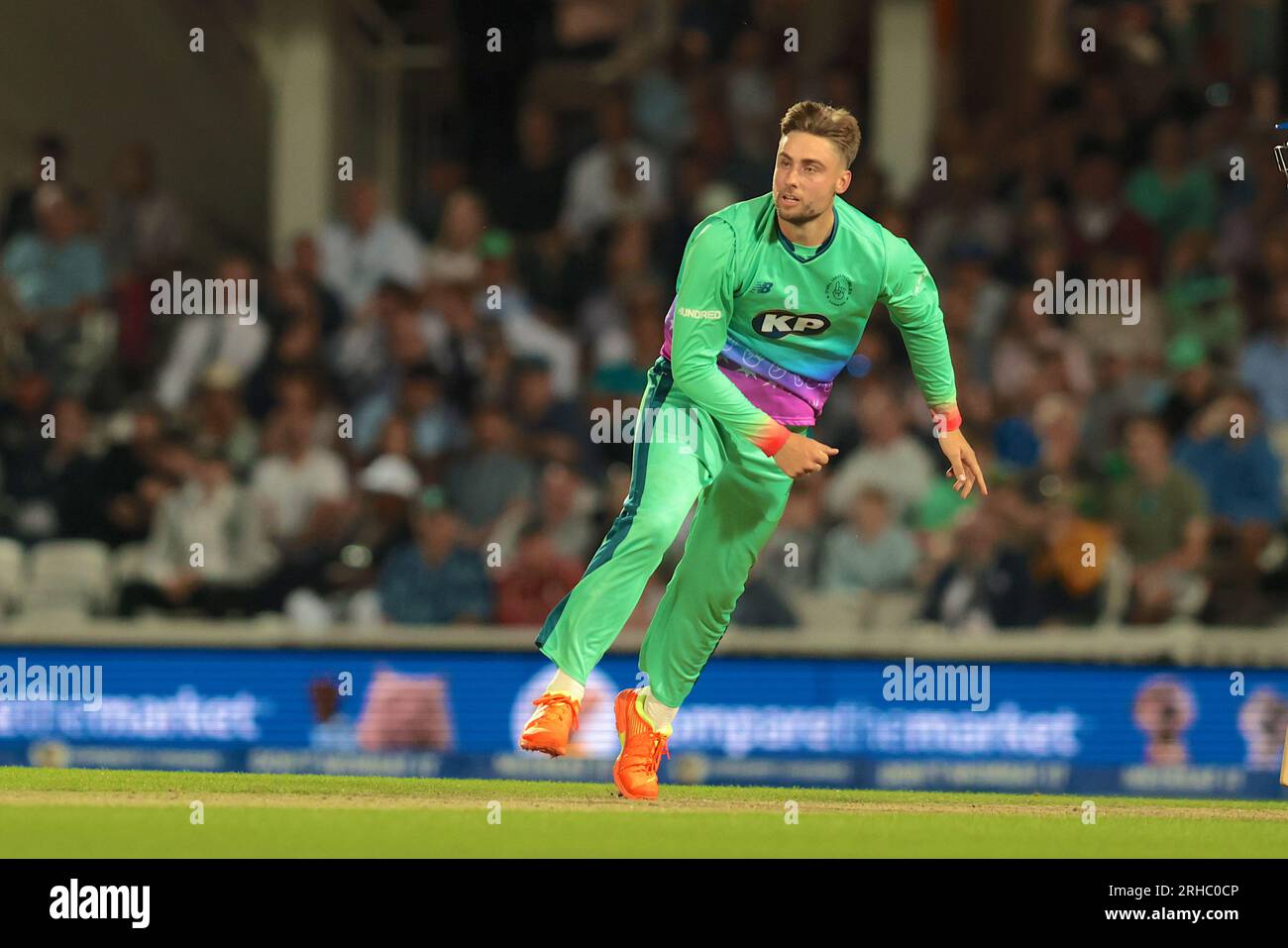 London, UK. 15th Aug, 2023. Will Jacks of The Oval Invincibles bowling as Oval Invincibles take on the London Spirit in The Hundred women's competition at The Kia Oval. Credit: David Rowe/Alamy Live News Stock Photo