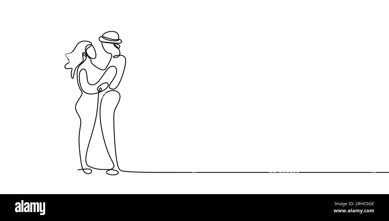 one line drawing of young couple hugging very romantic Stock Vector ...