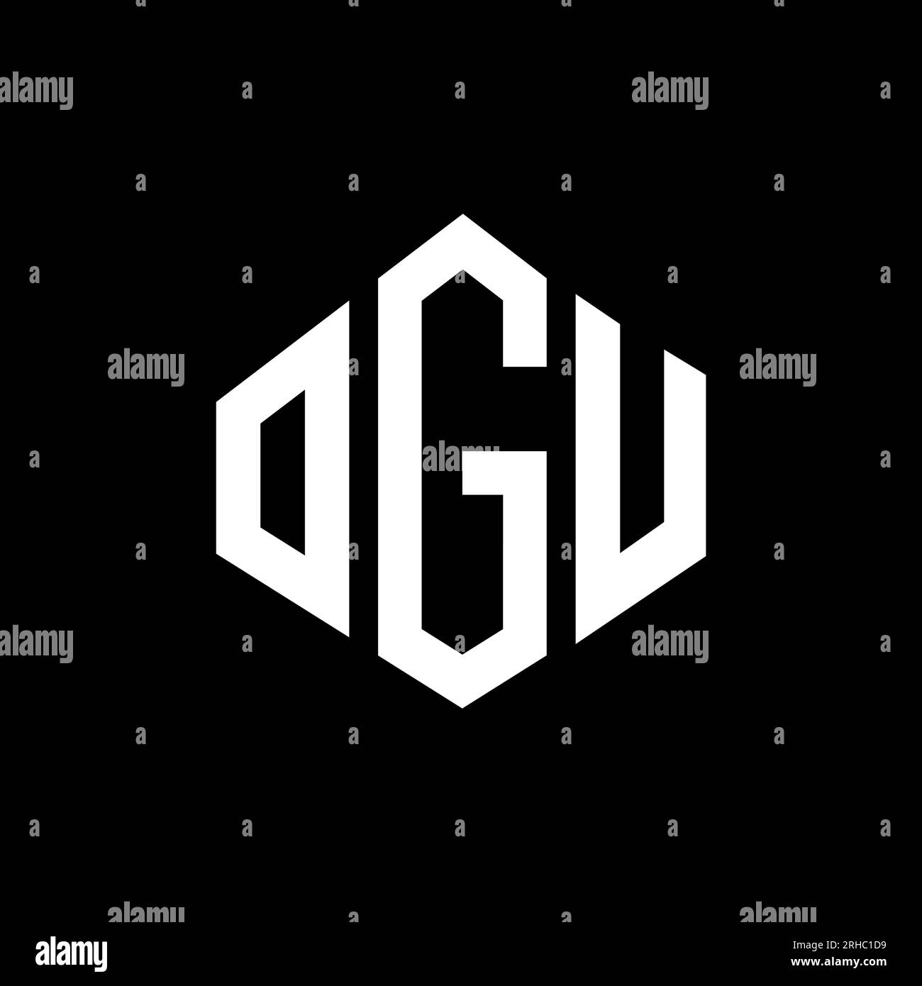 OGU letter logo design with polygon shape. OGU polygon and cube shape logo design. OGU hexagon vector logo template white and black colors. OGU monogr Stock Vector