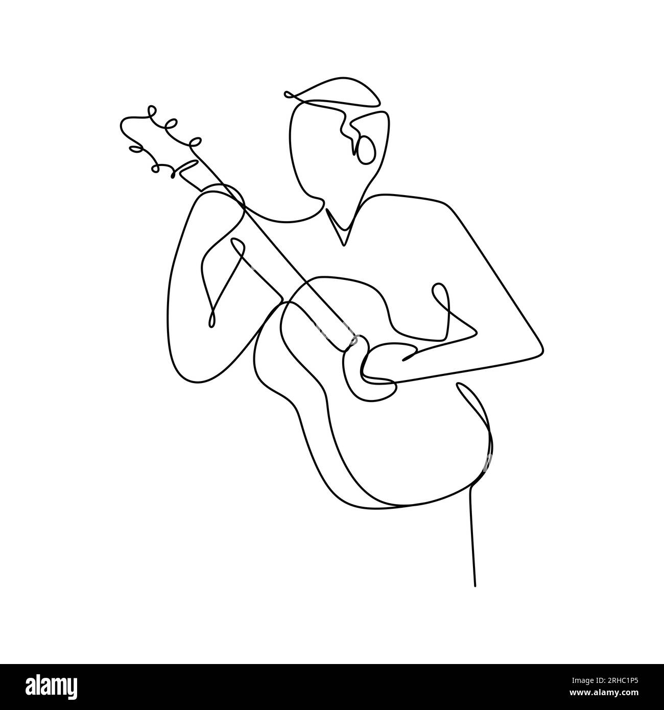 Person sing a song with acoustic guitar continuous one line art drawing ...