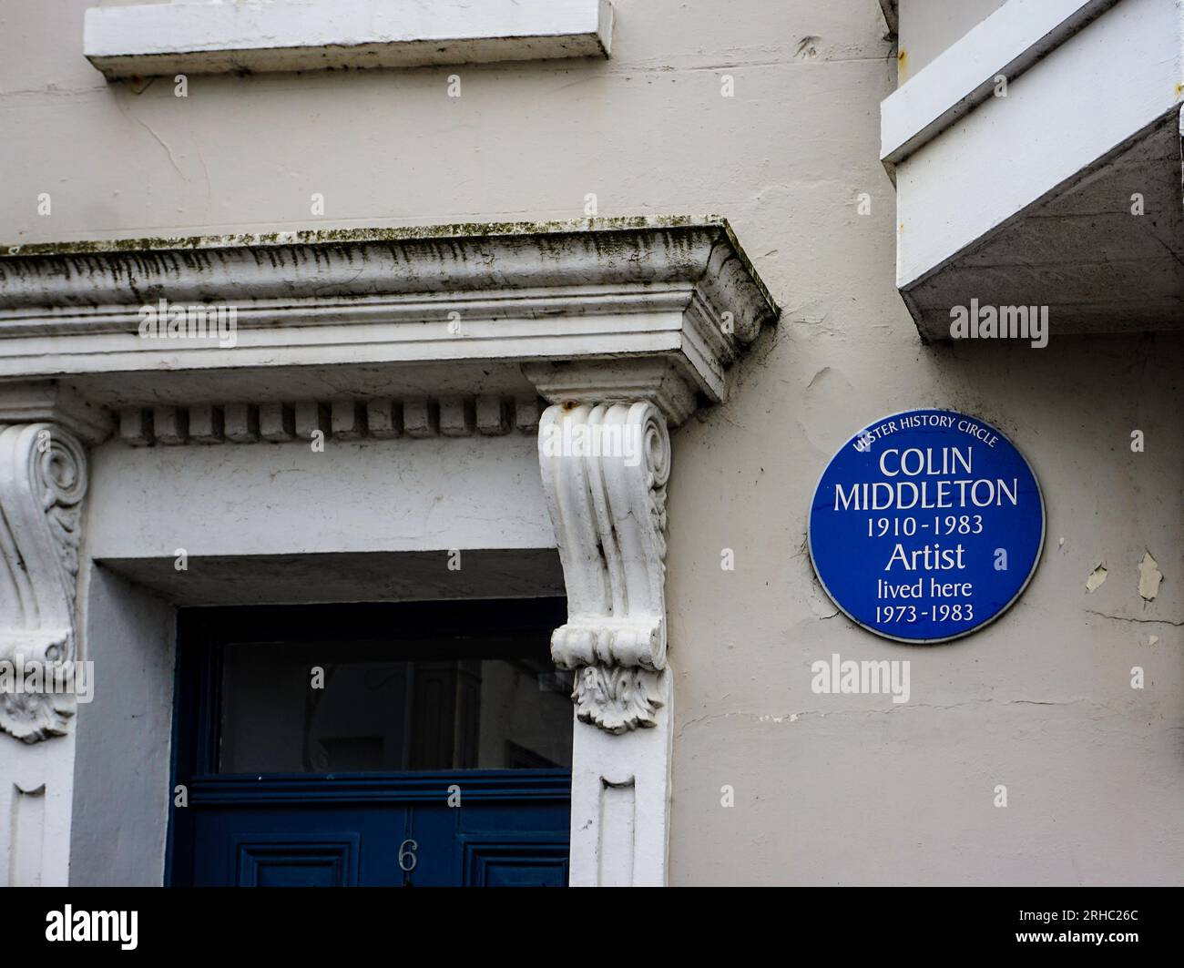 A plaque to Colin Middleton, the landscape artist, figure painter and surrealist  in Victoria Road, Bangor, County Down, Northern Ireland. Stock Photo