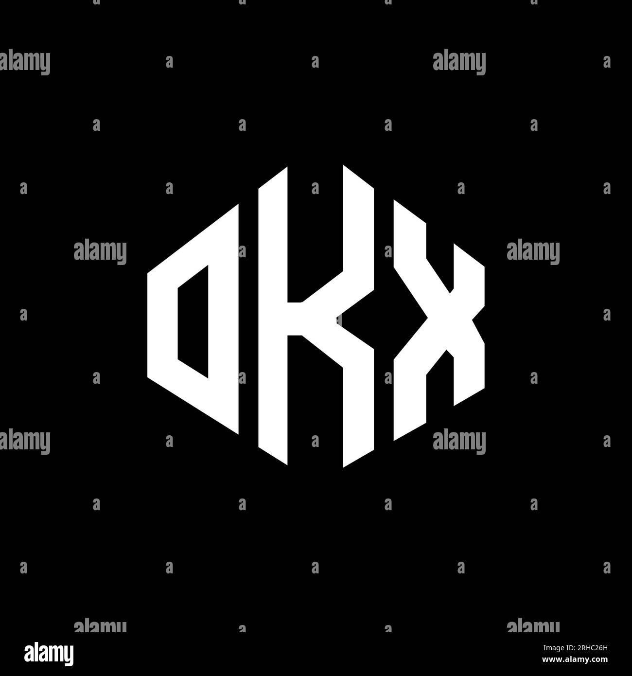 OKX letter logo design with polygon shape. OKX polygon and cube shape logo design. OKX hexagon vector logo template white and black colors. OKX monogr Stock Vector