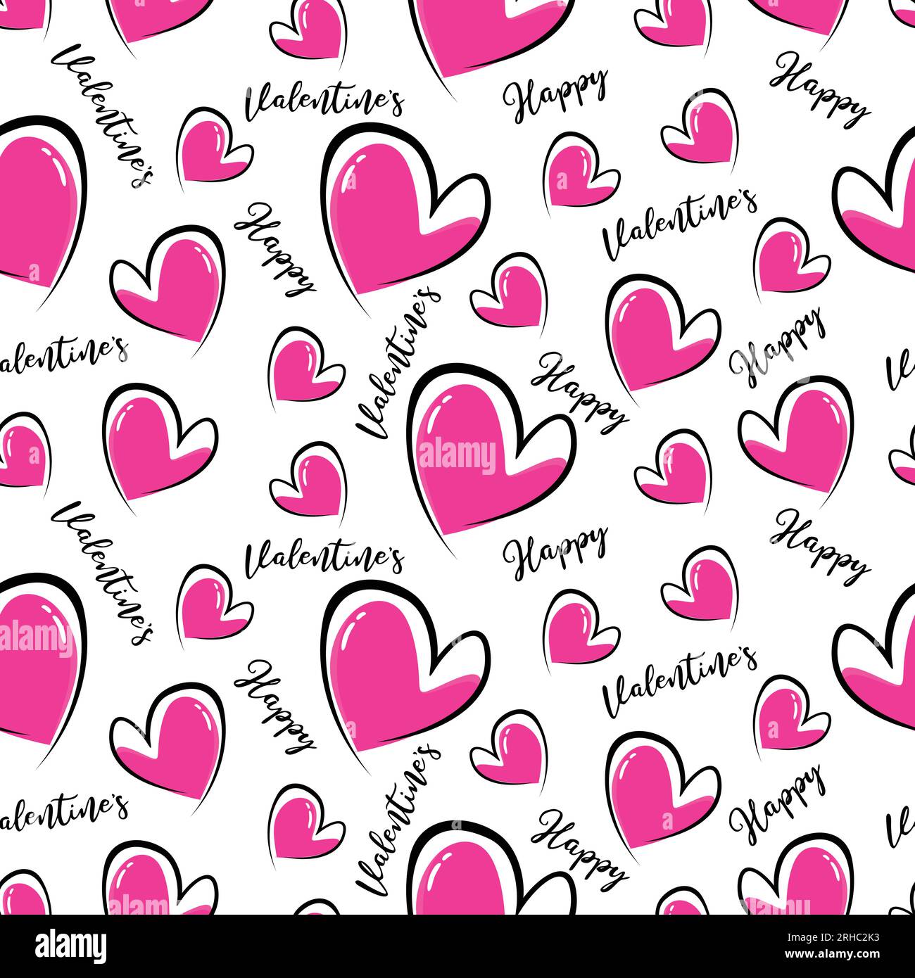 Heart seamless pattern with valentine's day text vector illustration Stock Vector