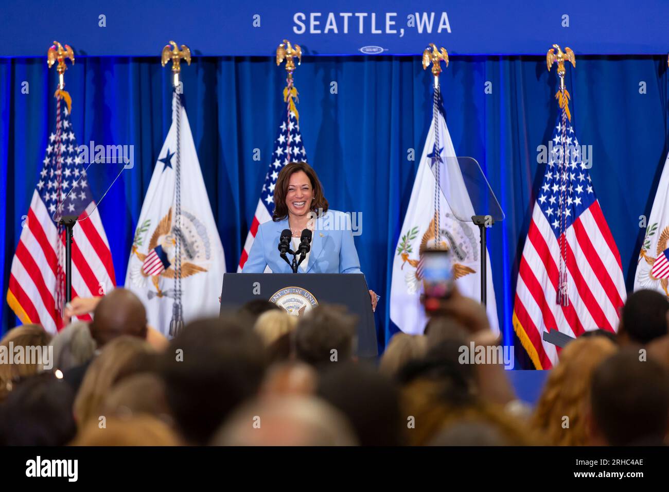 Vice President Kamala Harris speaks at an event celebrating the one ...