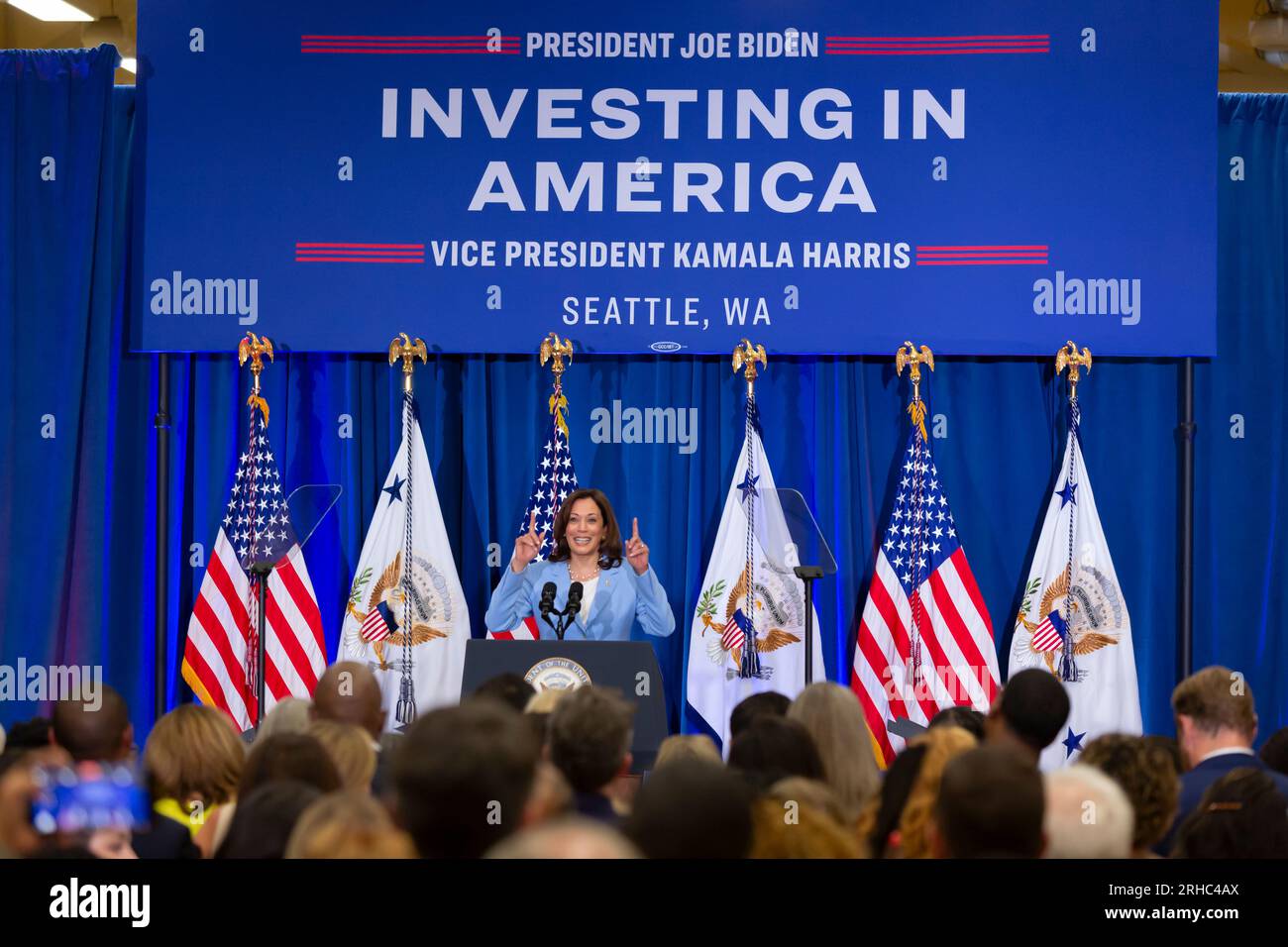 Vice President Kamala Harris speaks at an event celebrating the one ...