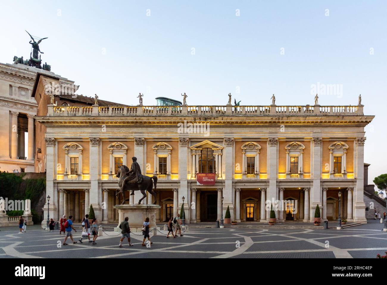 Rome, Lazio, Italy, Capitol Palazzo nuovo at Piazza del Campidoglio under sunset. Stock Photo